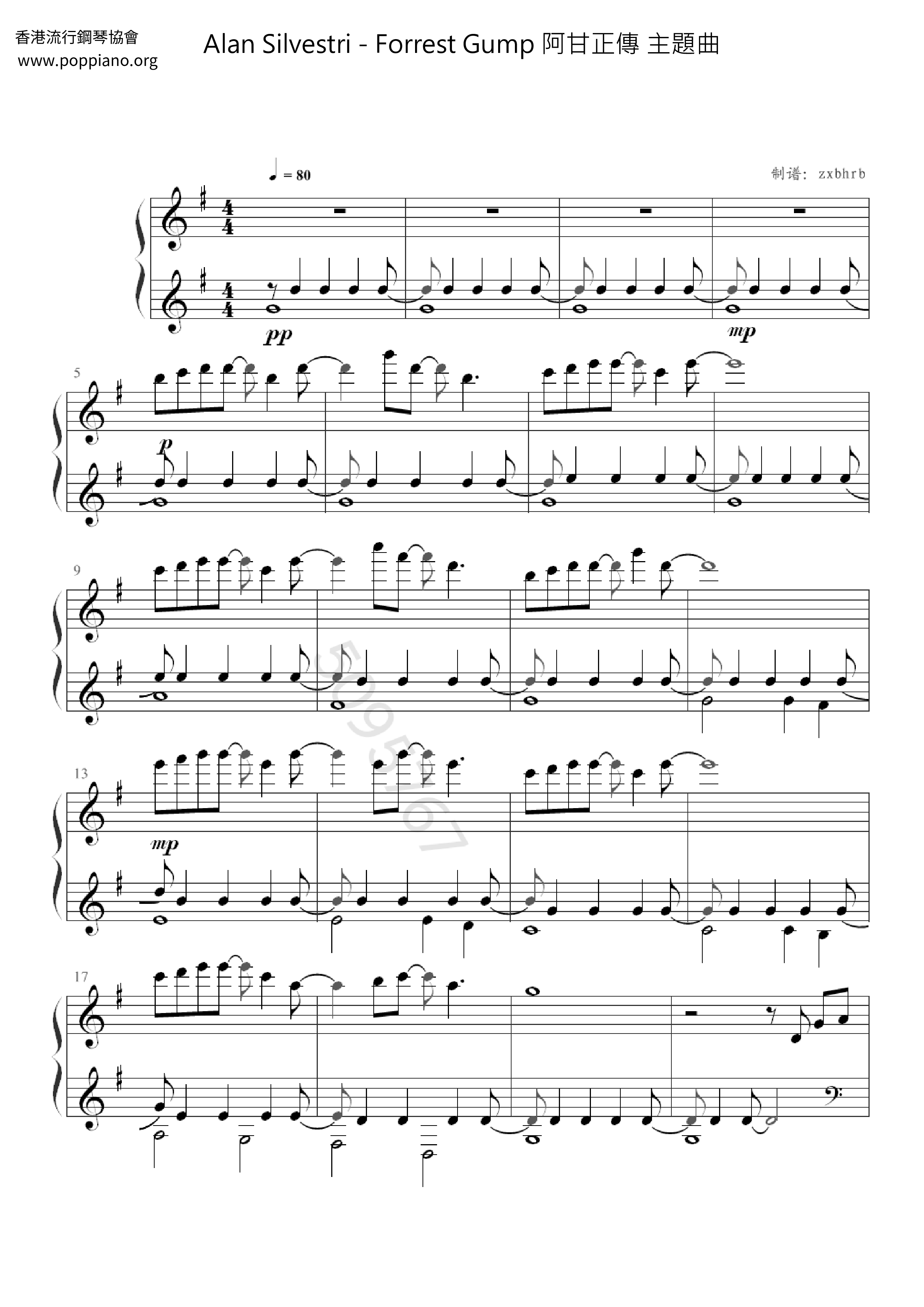 Forrest Gump 阿甘正傳 主題曲ピアノ譜