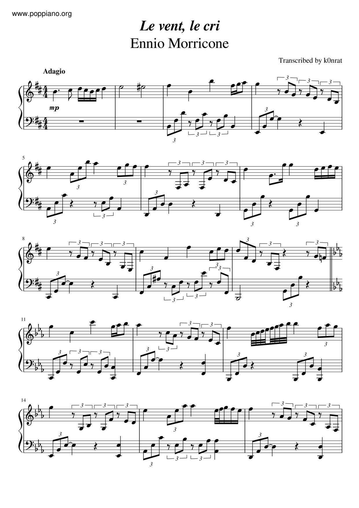 Le Vent, Le Criピアノ譜