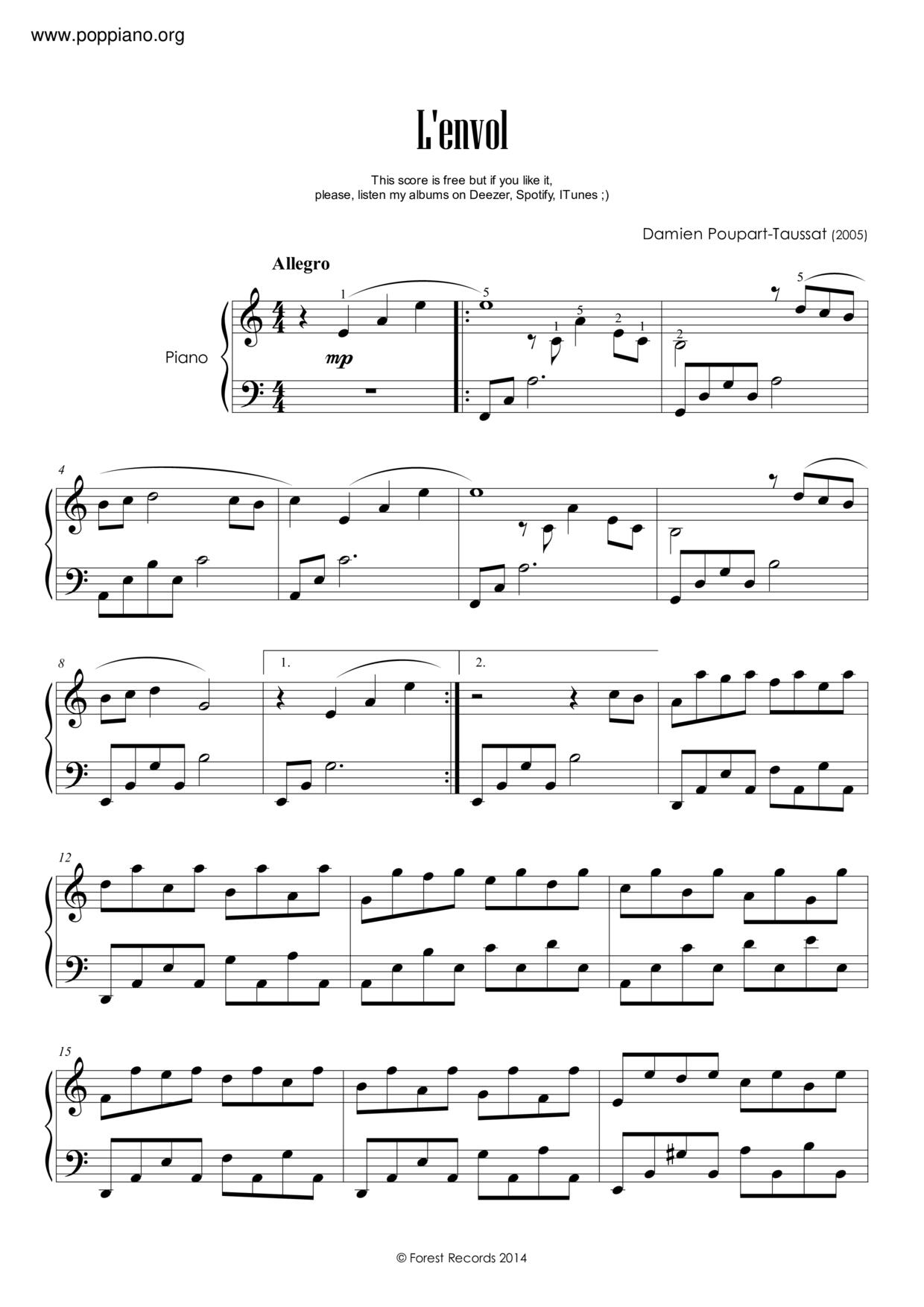 L'envolピアノ譜