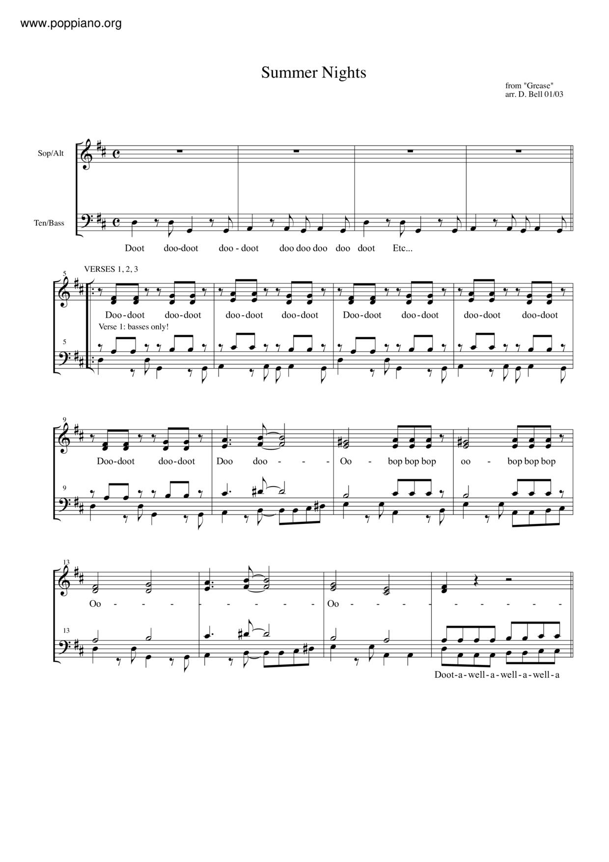Summer Nights - From “Greaseピアノ譜