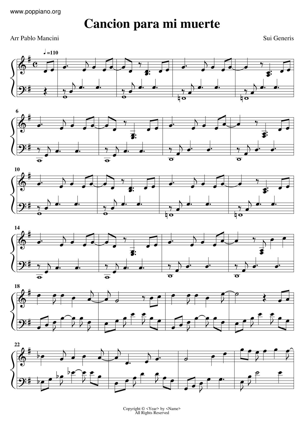 ★Sui Generis Cancion Para Mi Muerte ピアノ譜pdf 香港ポップピアノ協会 無料PDF楽譜ダウンロード