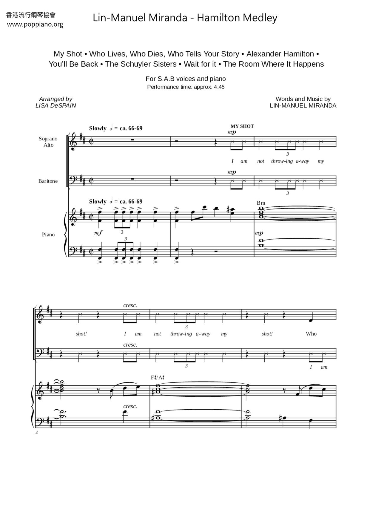 Hamilton Medleyピアノ譜