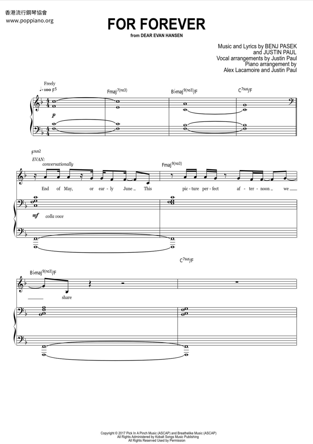 For Forever - From The Dear Evan Hansenピアノ譜