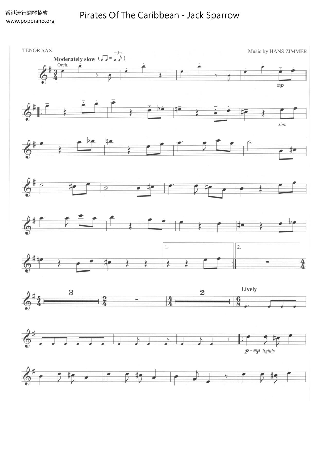 Pirates Of The Caribbean - Jack Sparrowピアノ譜