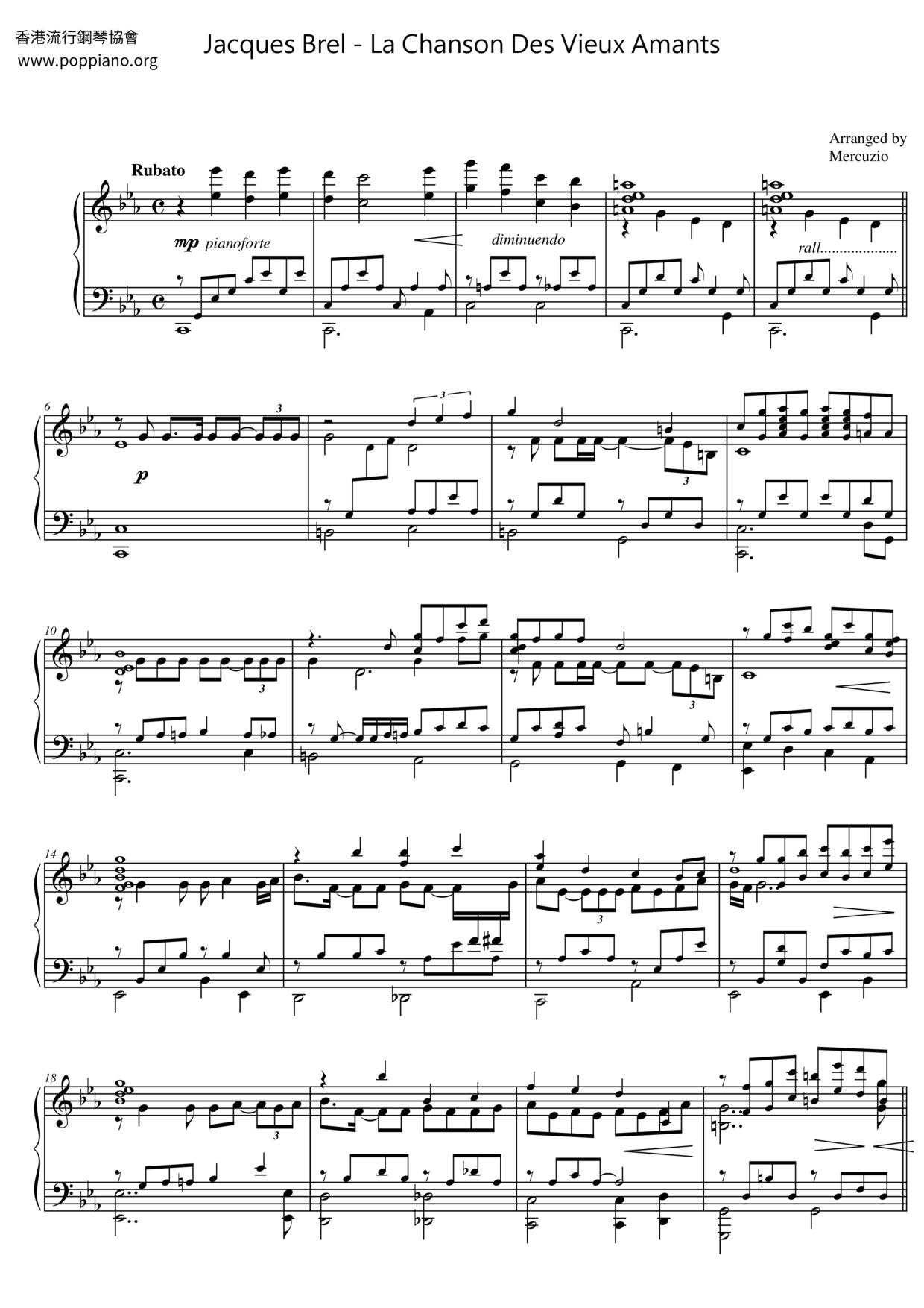 La Chanson Des Vieux Amantsピアノ譜