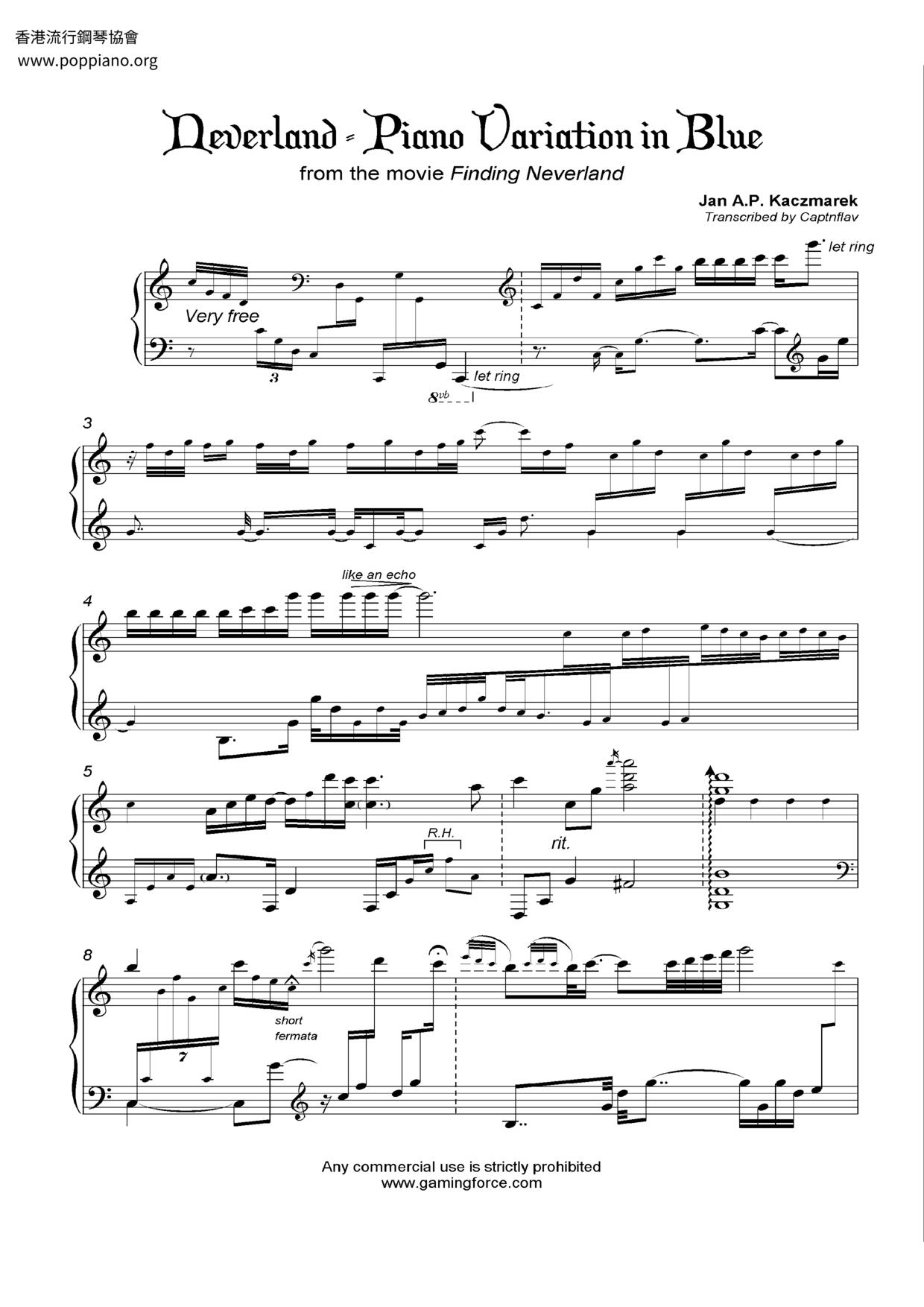 Neverland - Piano Variation In Blueピアノ譜