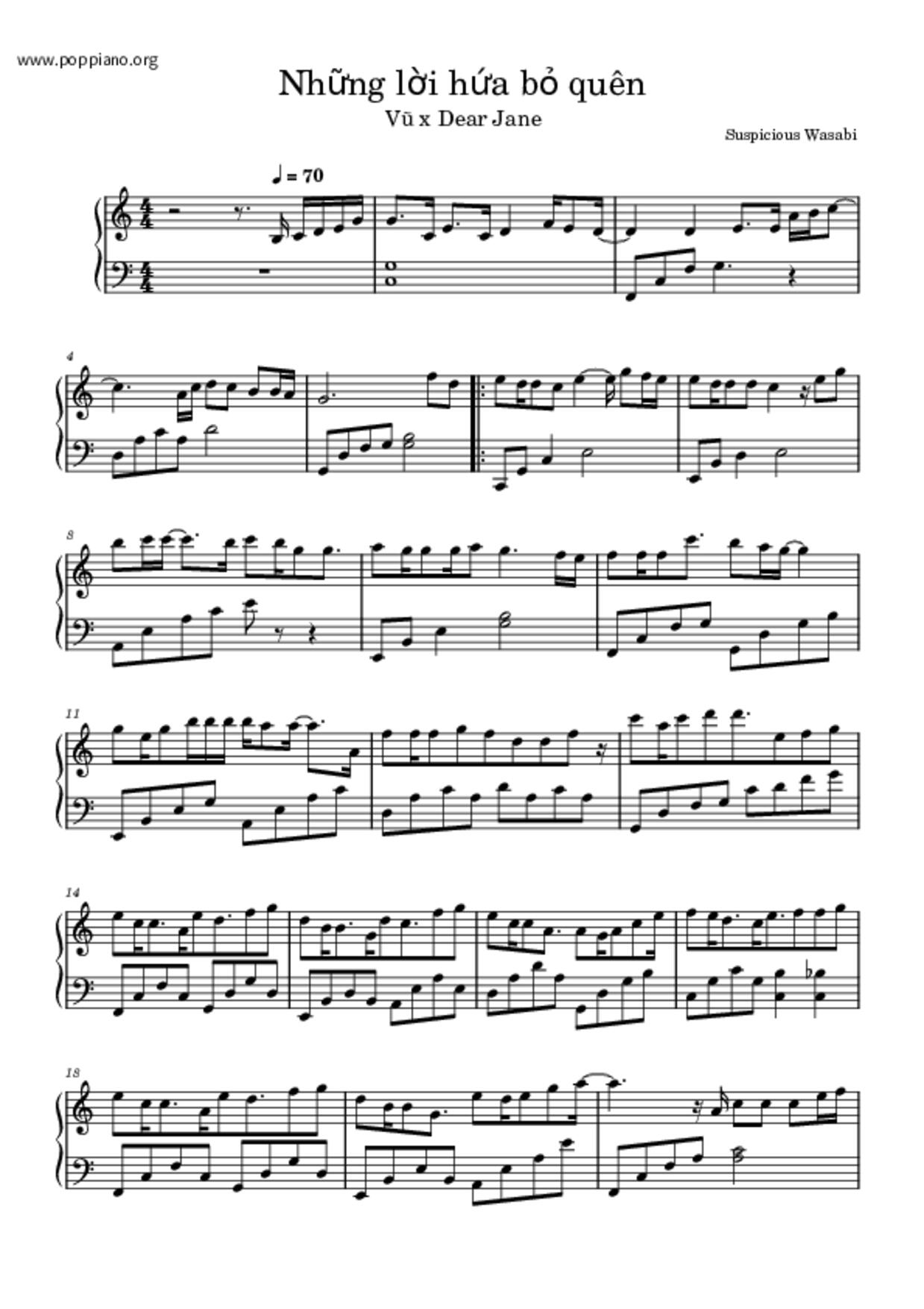 Những Lời Hứa Bỏ Quênピアノ譜