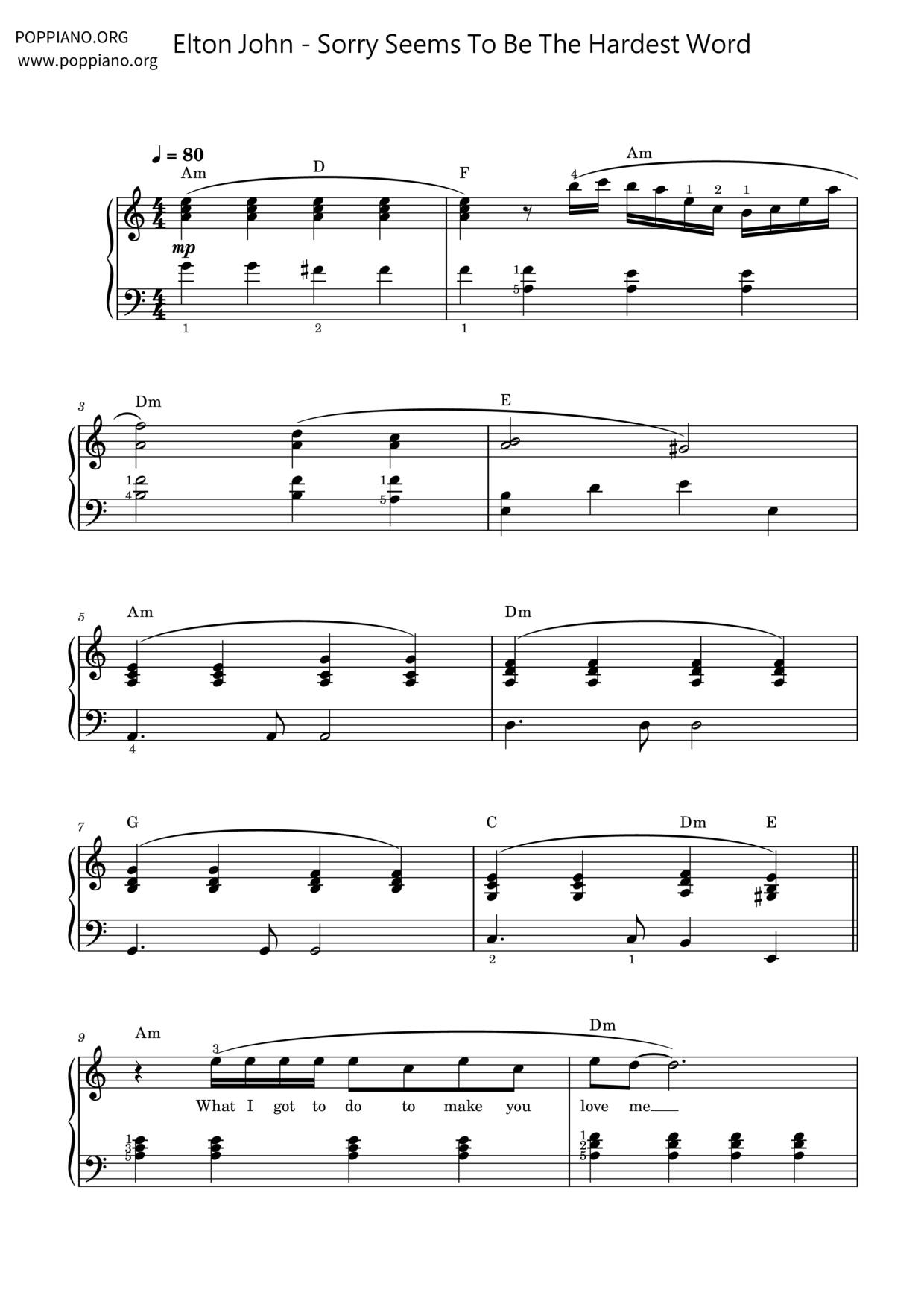Sorry Seems To Be The Hardest Wordピアノ譜
