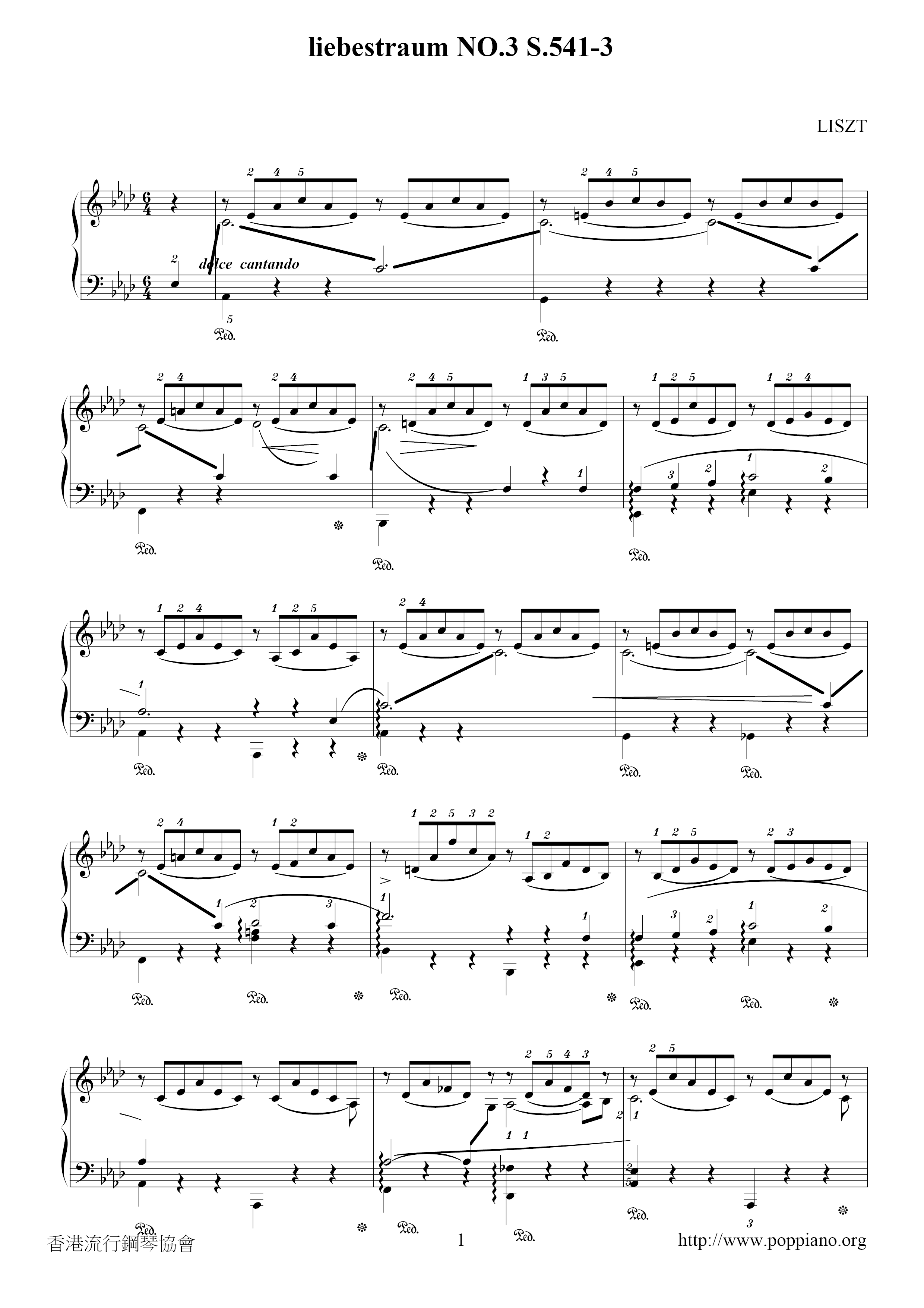 liebestraum no. 3 in aflat major, s. 541 / 3 Sheet Music Piano Score Free PDF Download HK