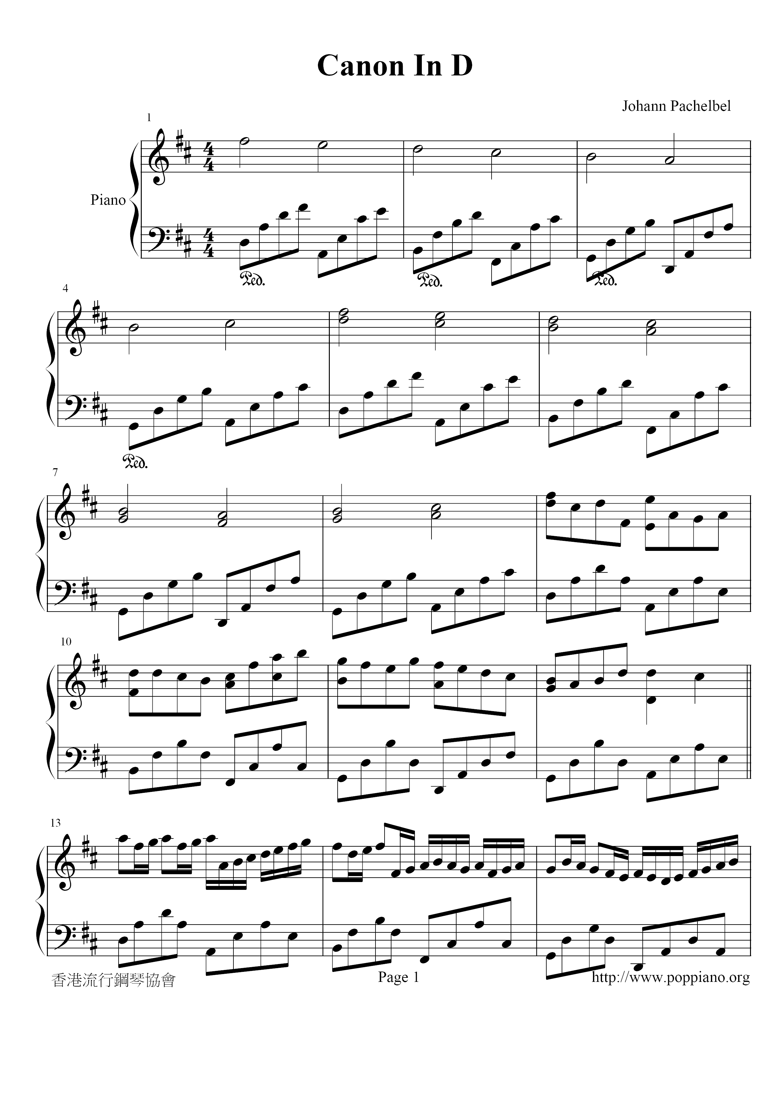 Partitura Canon In D - ENSINO