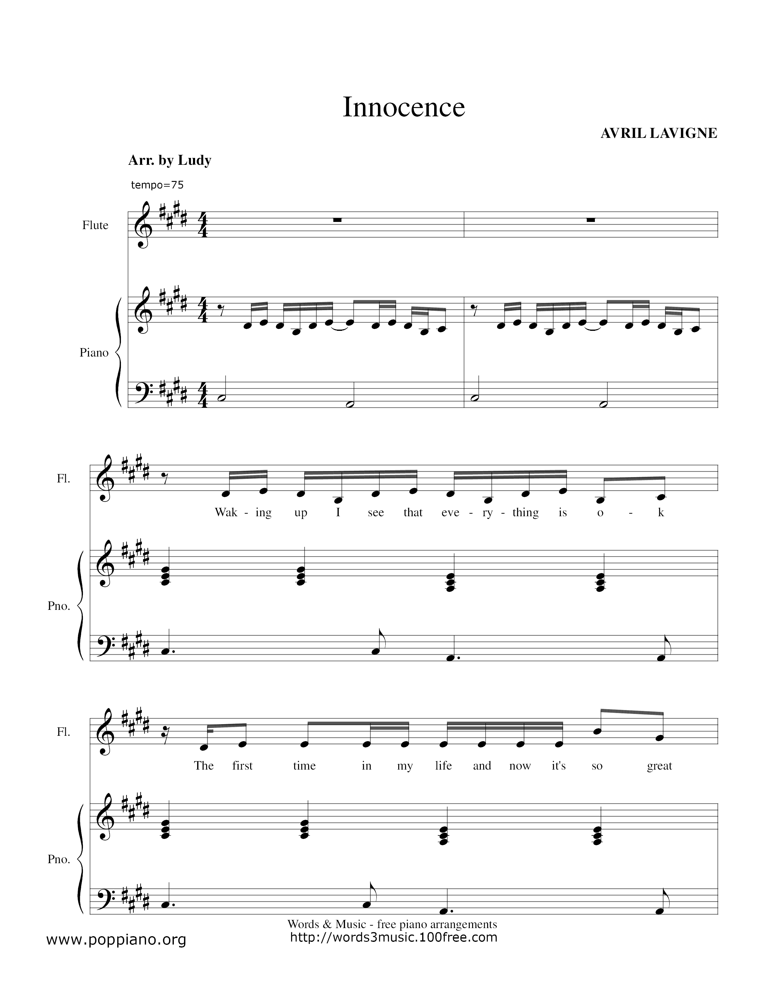 Avril Lavigne Innocence Sheet Music Pdf Free Score Download