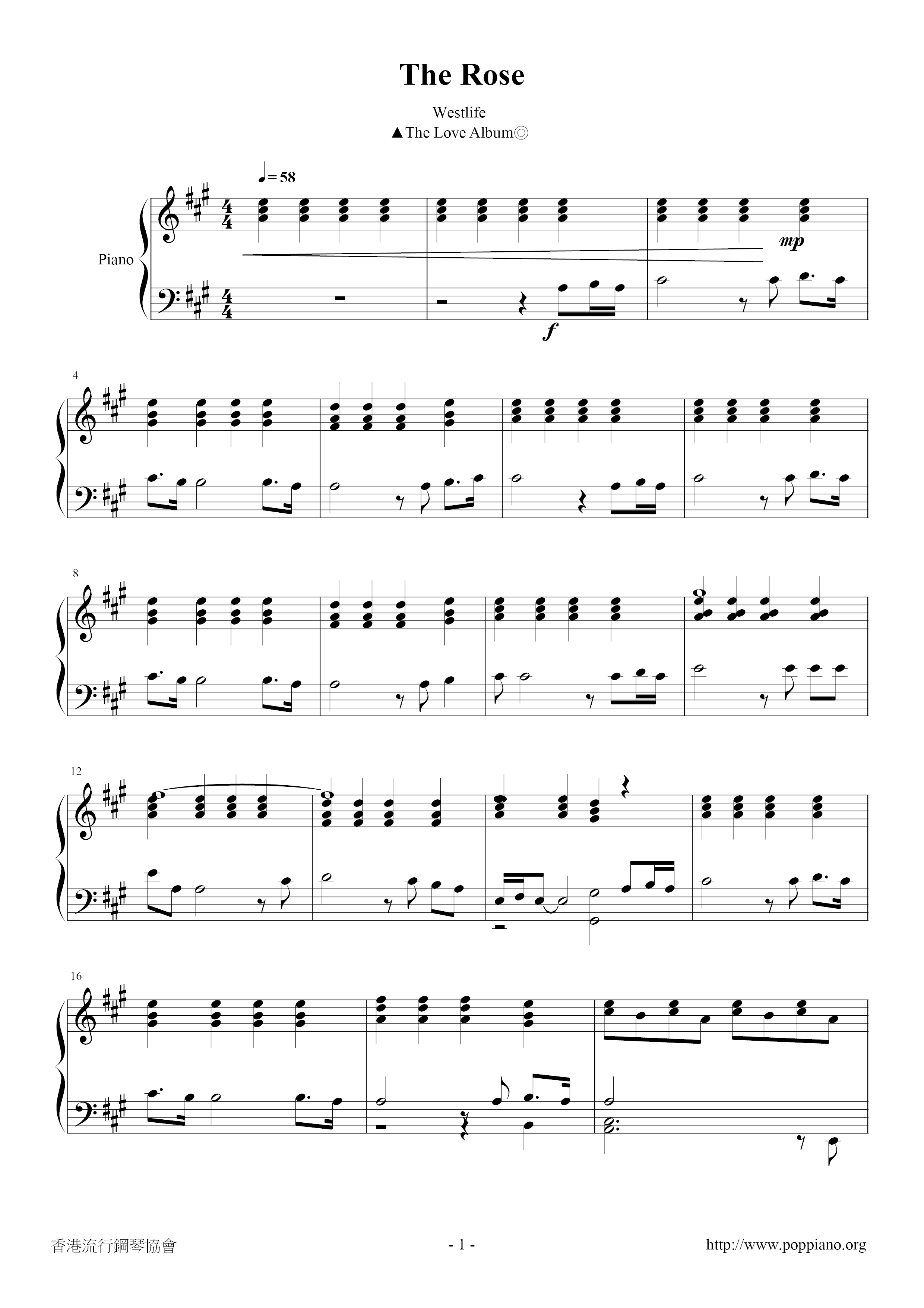 WestlifeThe Rose Sheet Music pdf, Free Score Download ★