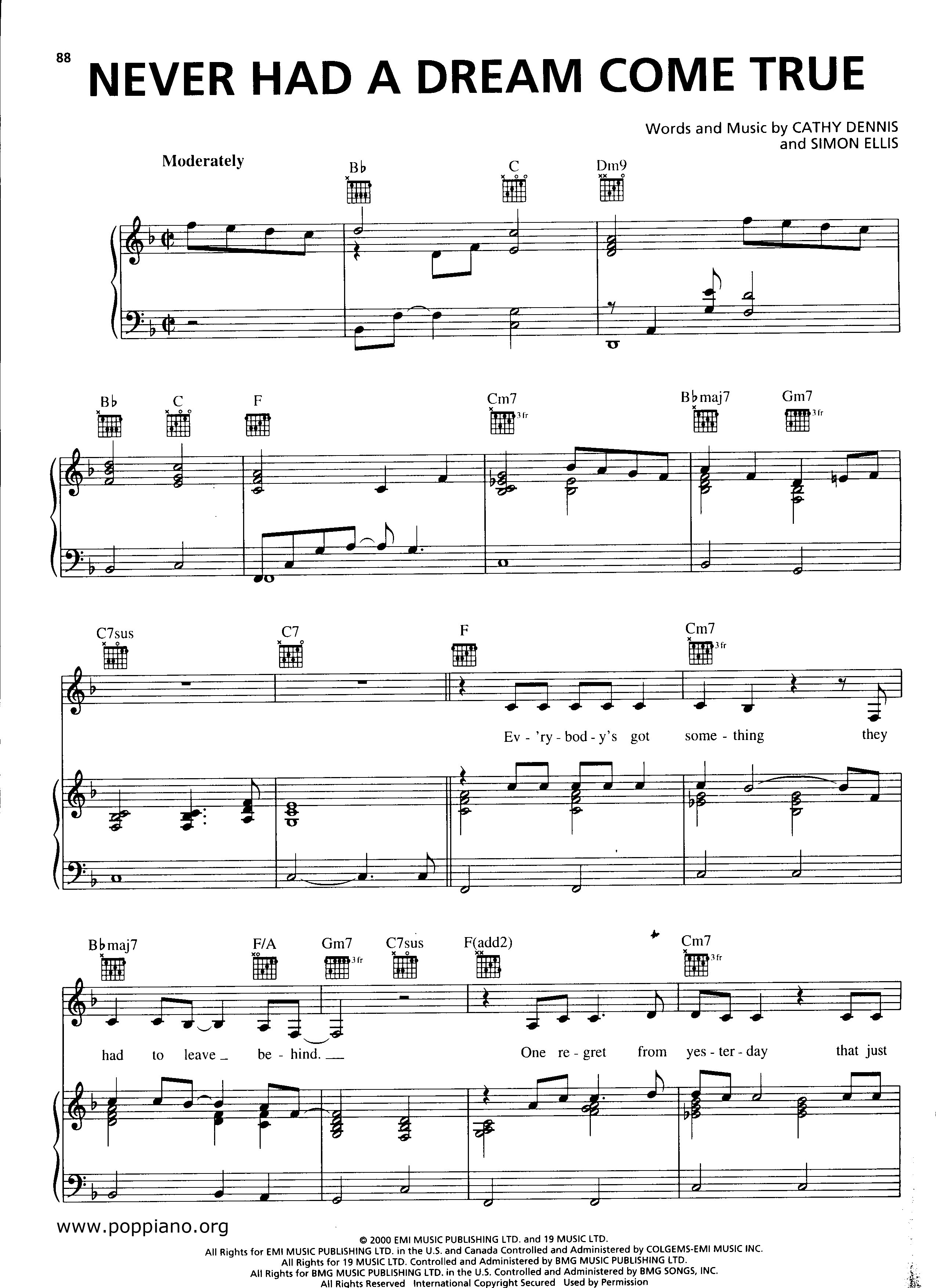 S Club 7-never had a dream come true 琴譜pdf-香港流行鋼琴協會琴譜下載 ★