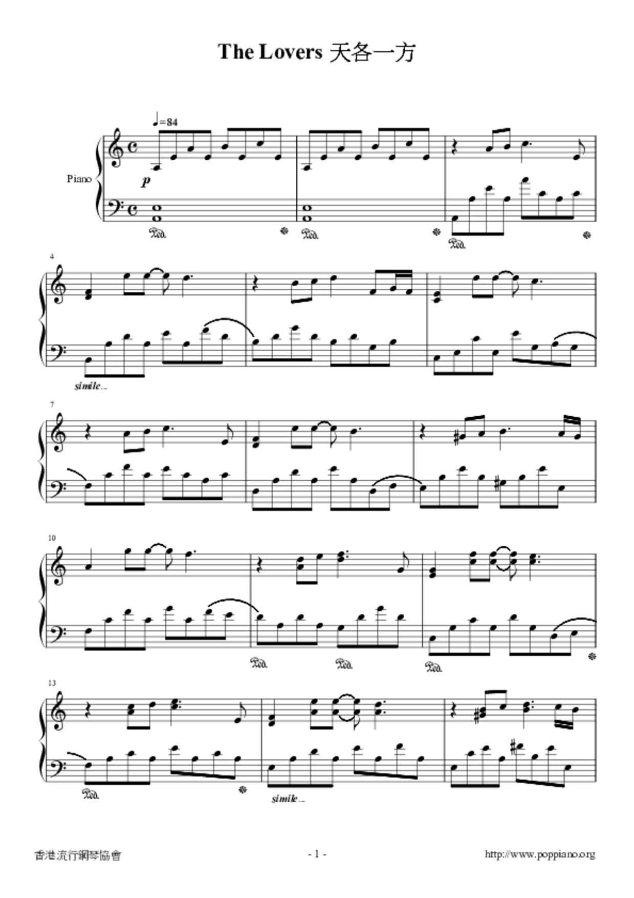 The Lovers 天各一方琴譜