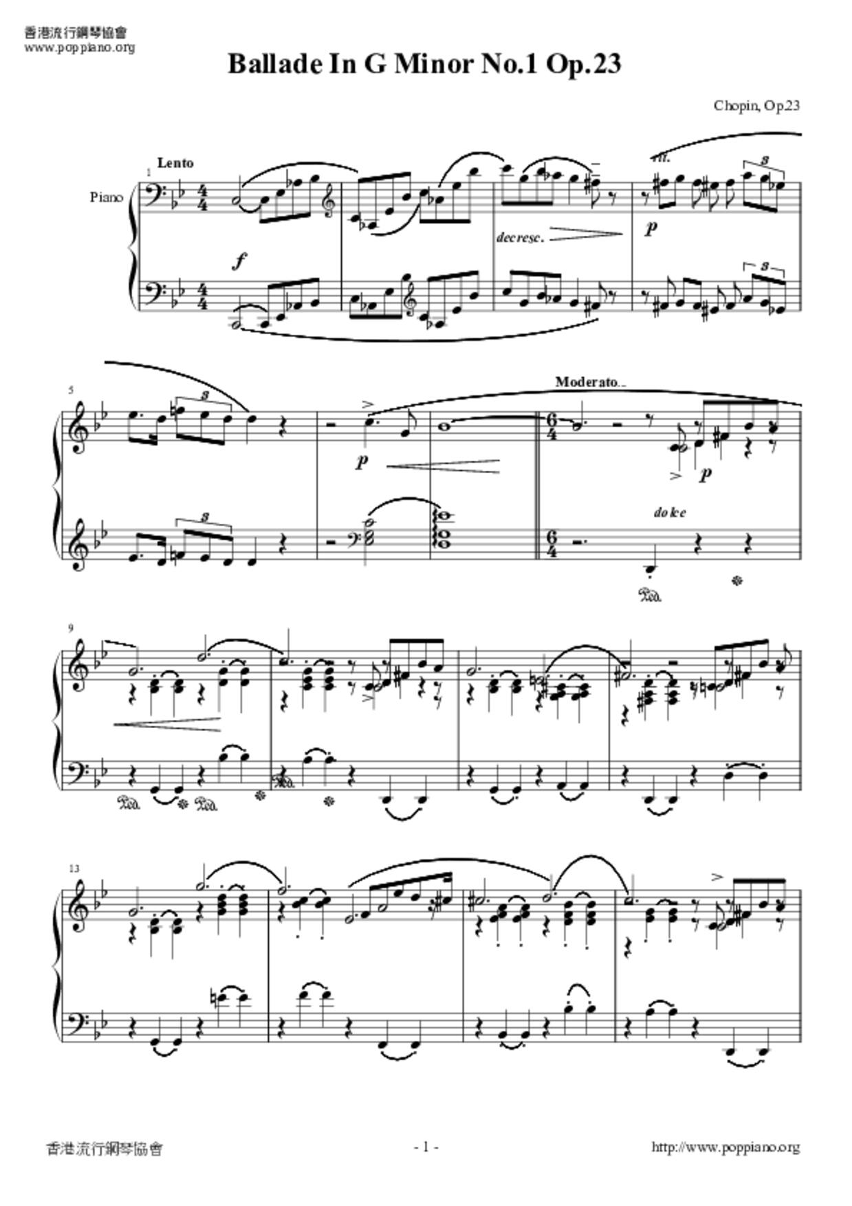 Ballade In G Minor No. 1 Op. 23琴譜