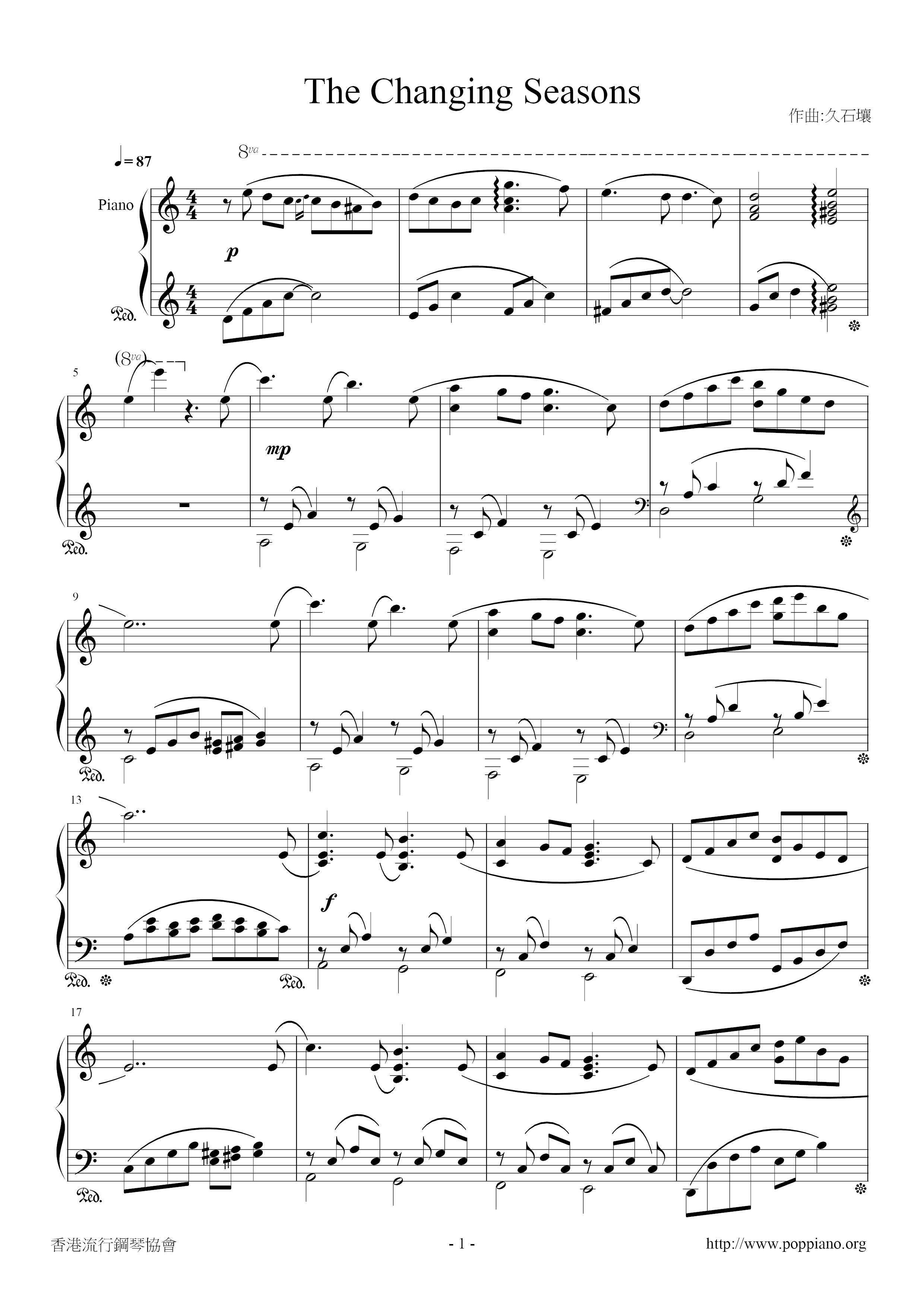 Joe HisaishiKiki's Delivery Service The Changing Seasons Sheet Music