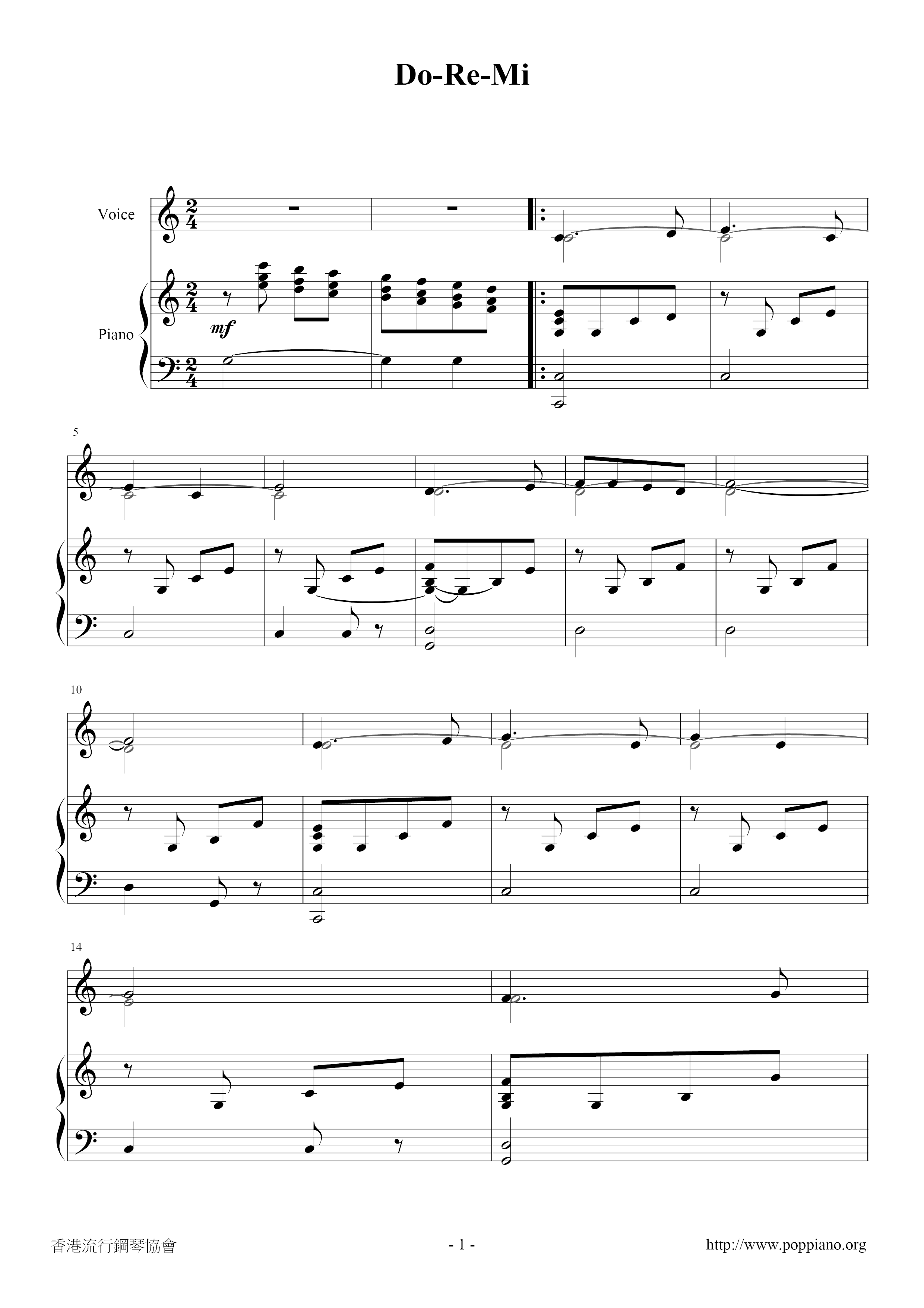 Julie Andrews The Sound Of Music Do Re Mi 琴谱 五线谱pdf 香港流行钢琴协会琴谱下载