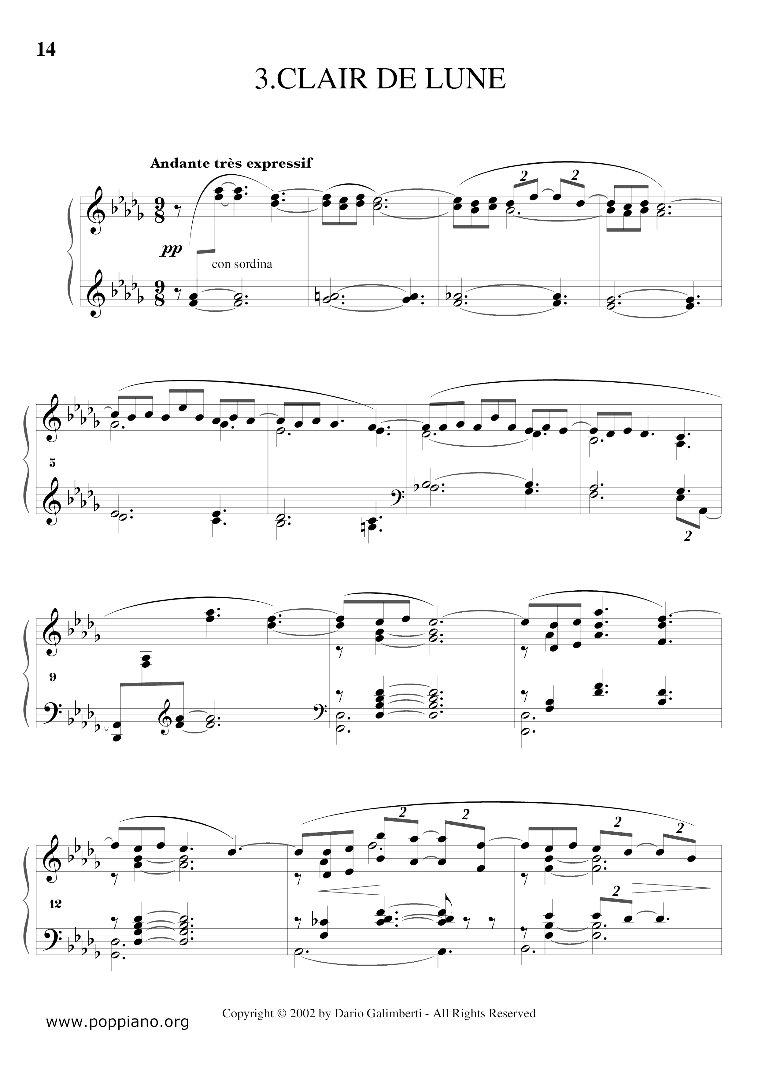 Debussy Clair De Lune Sheet Music Pdf Free Score Download