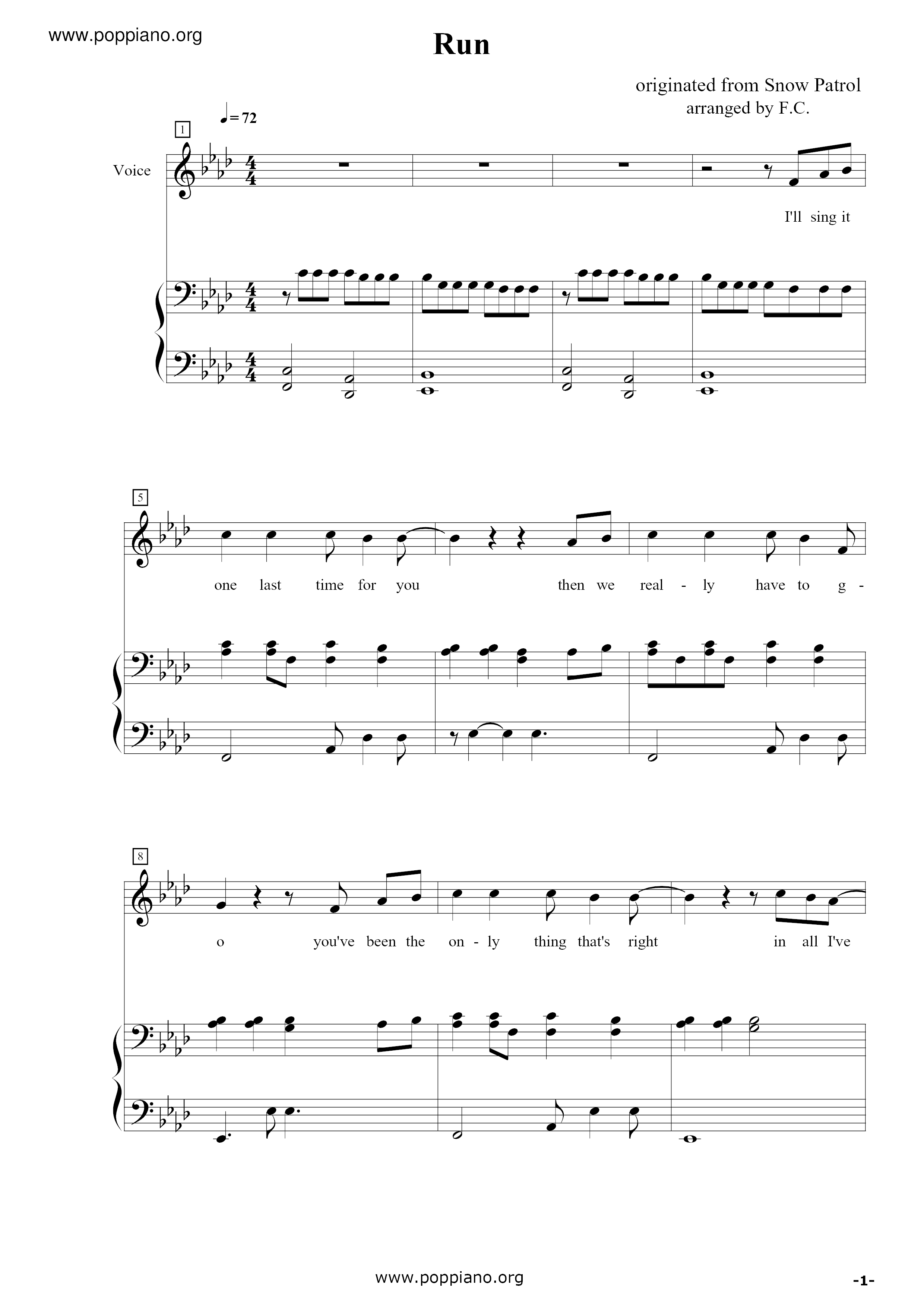 Leona Lewis Run Sheet Music Pdf Free Score Download