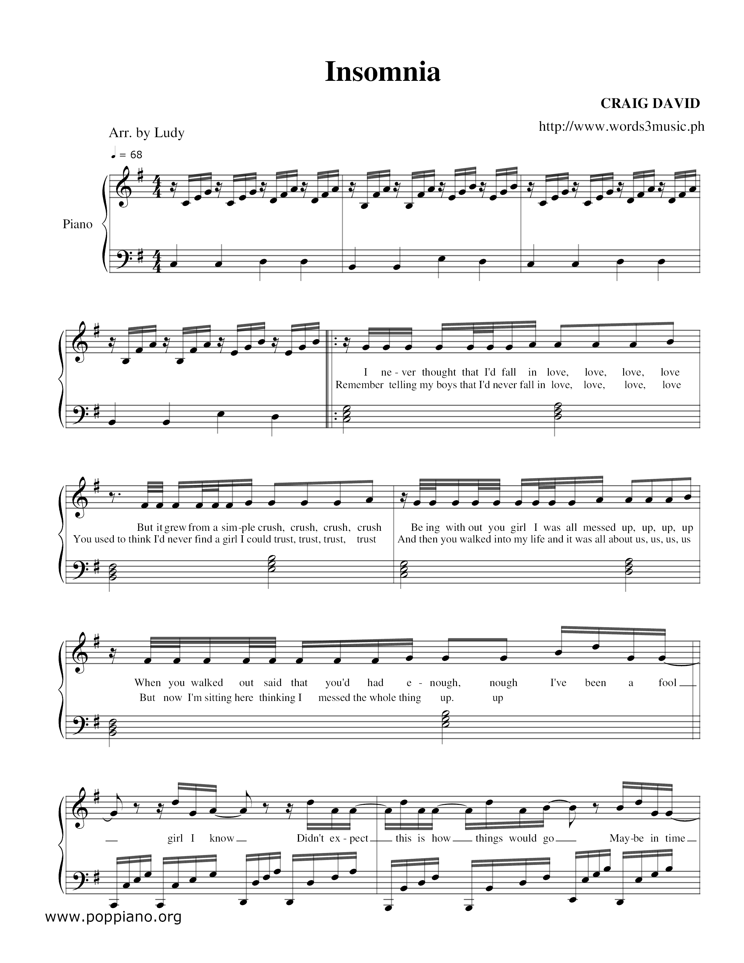 ☆ Wheesung / Craig David-Insomnia, Sheet Music, Pdf, Partitura.