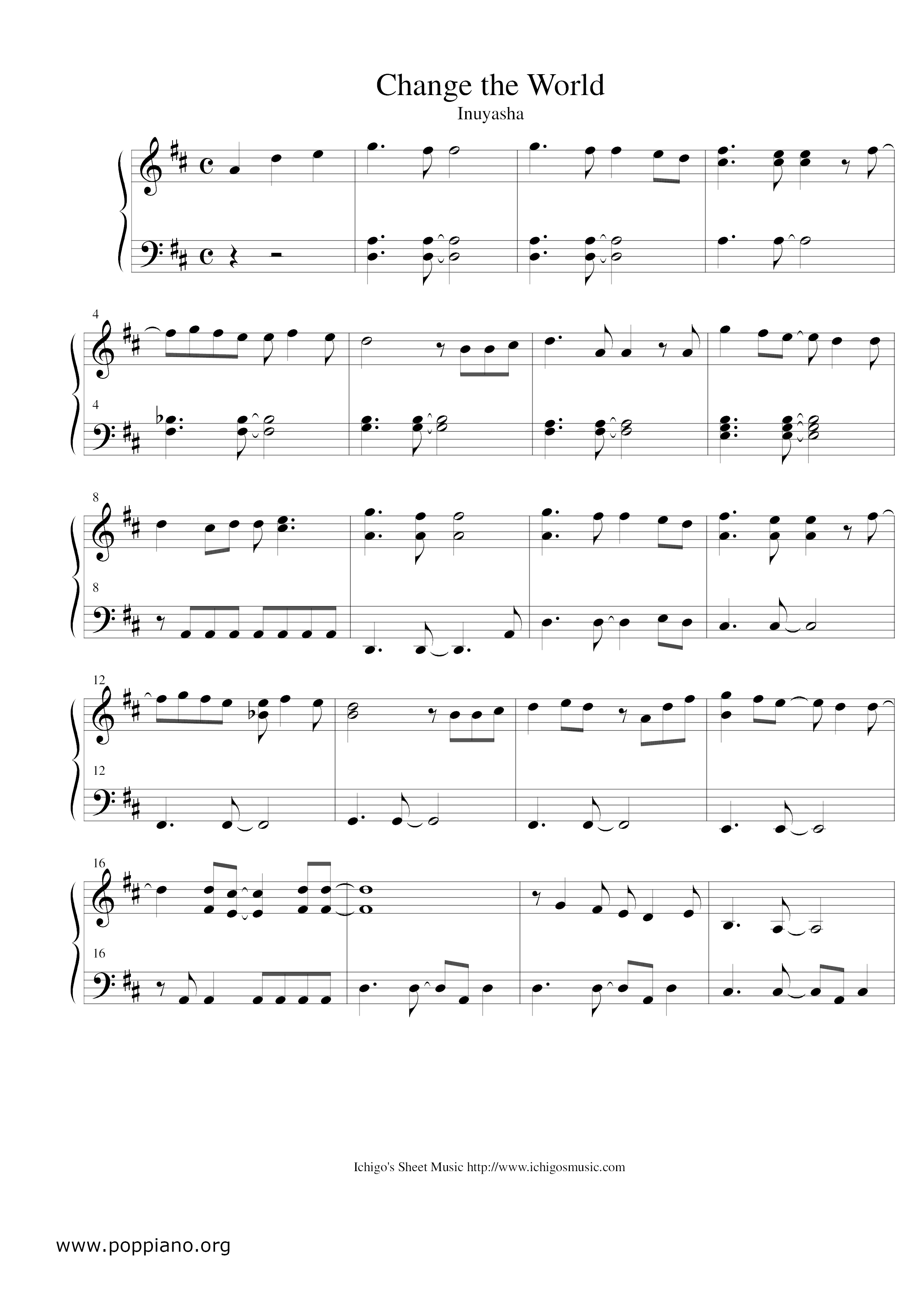 V6 犬夜叉 Change The World Sheet Music Pdf Free Score Download