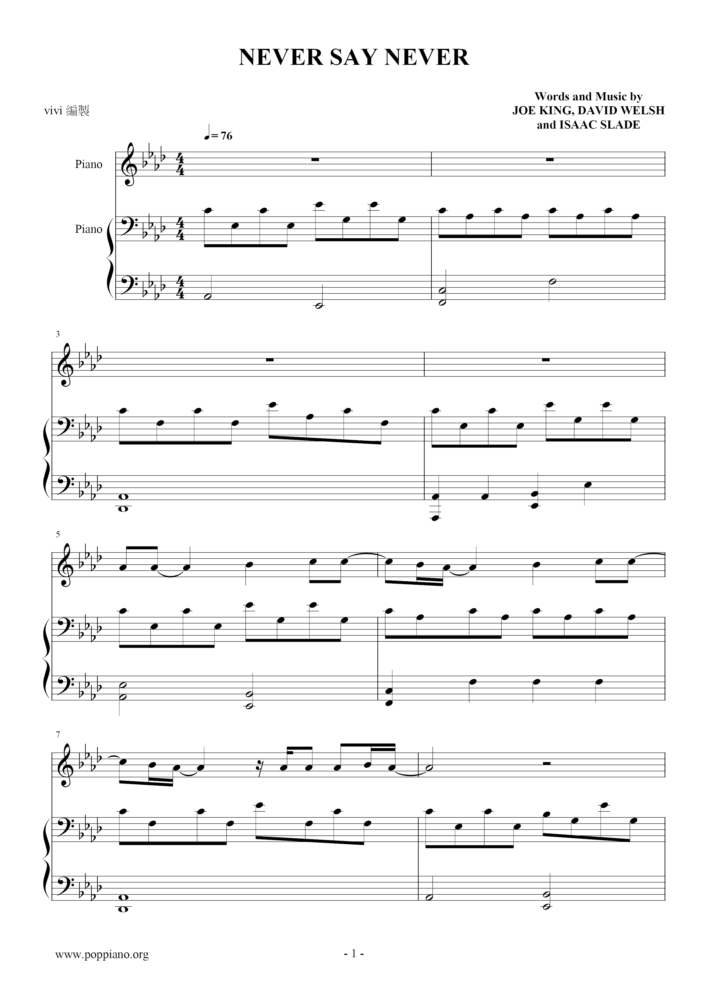 The FrayNever Say Never Sheet Music pdf, Free Score Download ★
