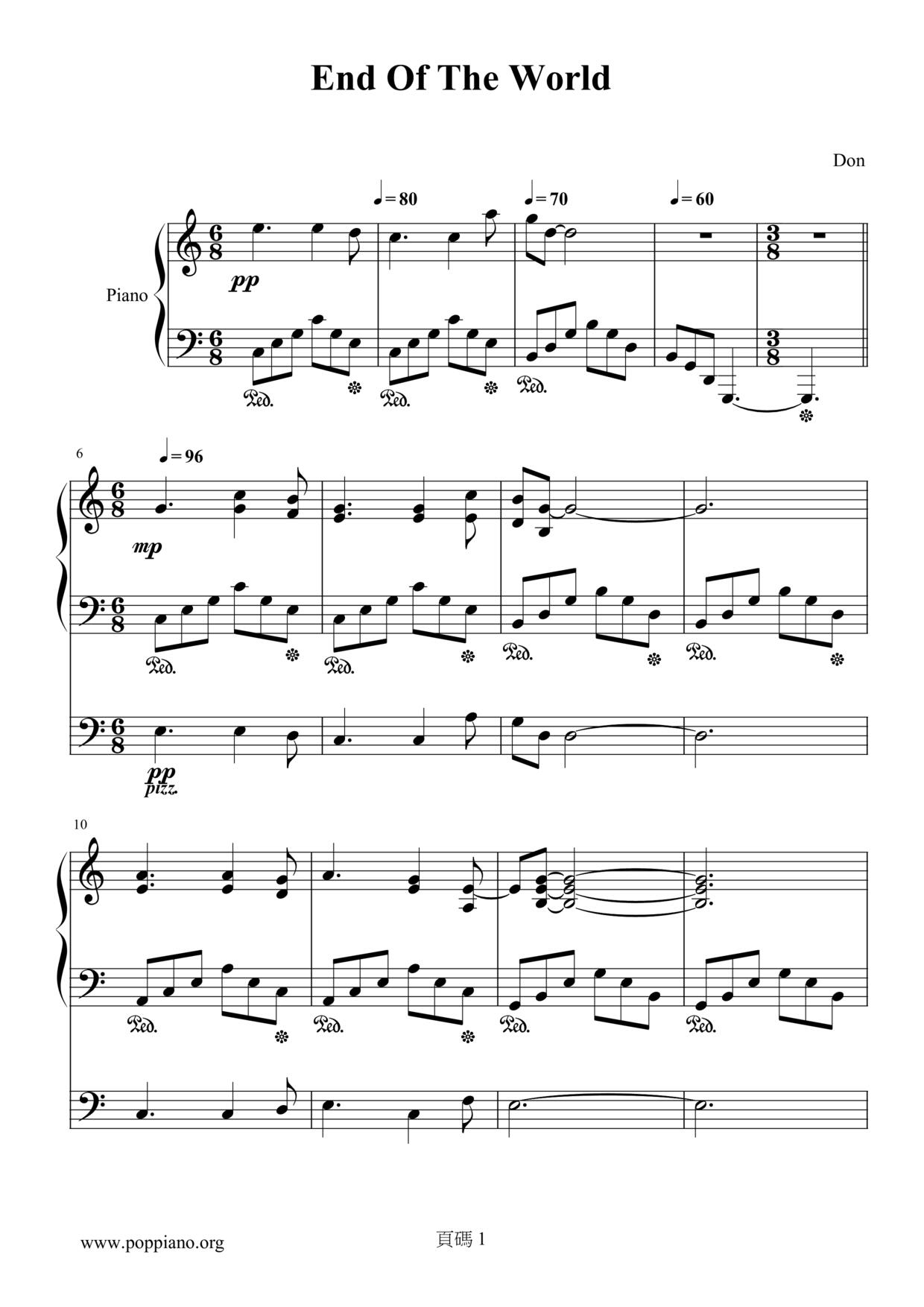 ★Skeeter Davis The End of the World ピアノ譜pdf 香港ポップピアノ協会 無料PDF楽譜ダウンロード gakufu