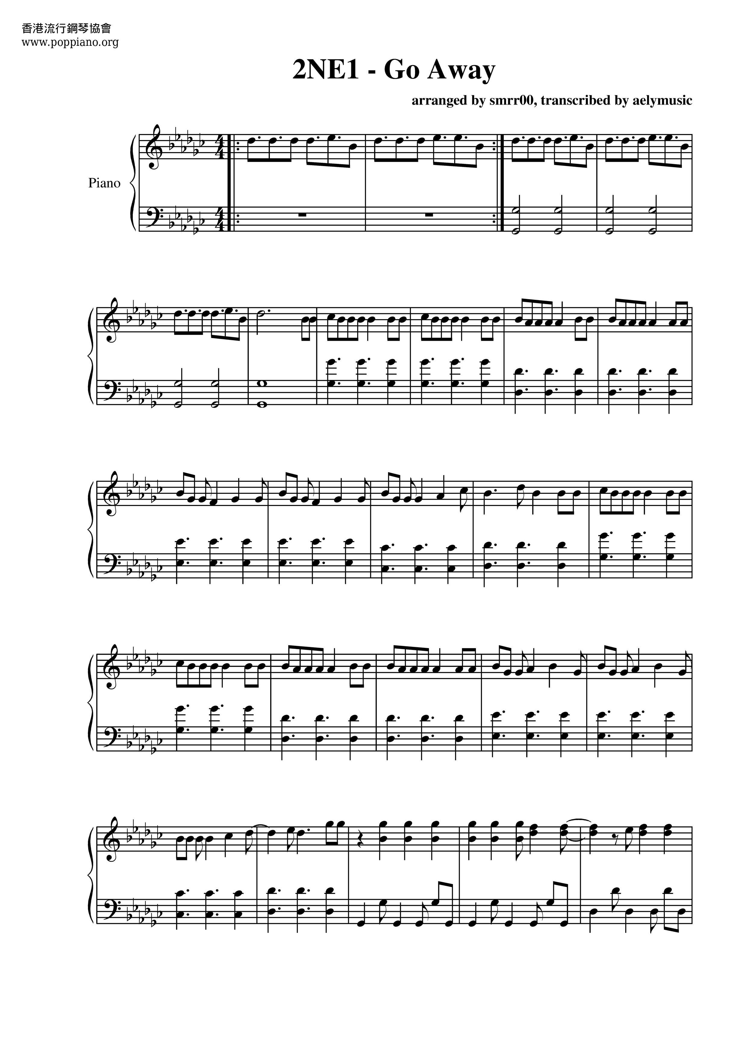 2ne1 Go Away Sheet Music Pdf Free Score Download