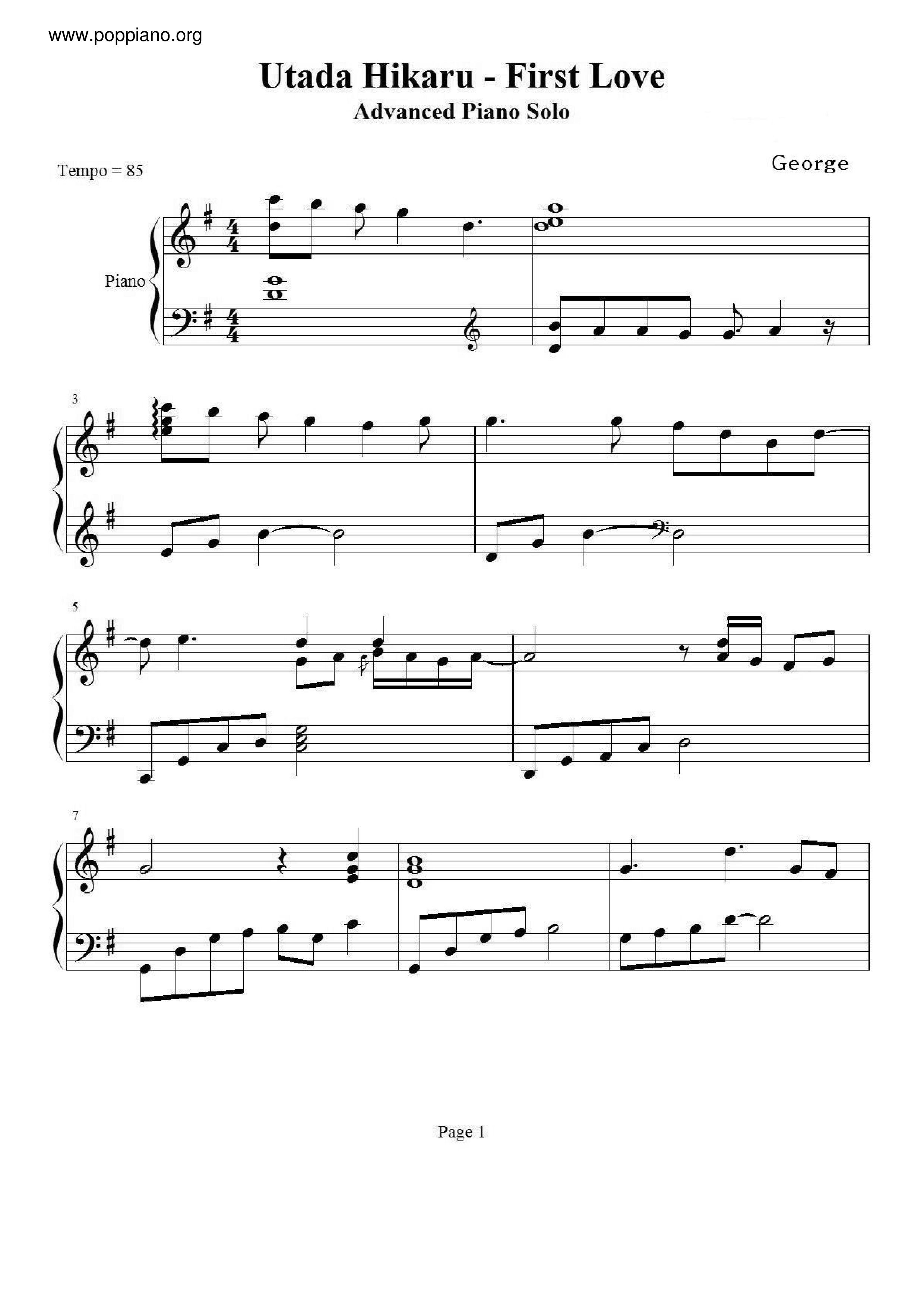 Hikaru Utada-First Love Sheet Music pdf, (宇多田ヒカル) - Free ...