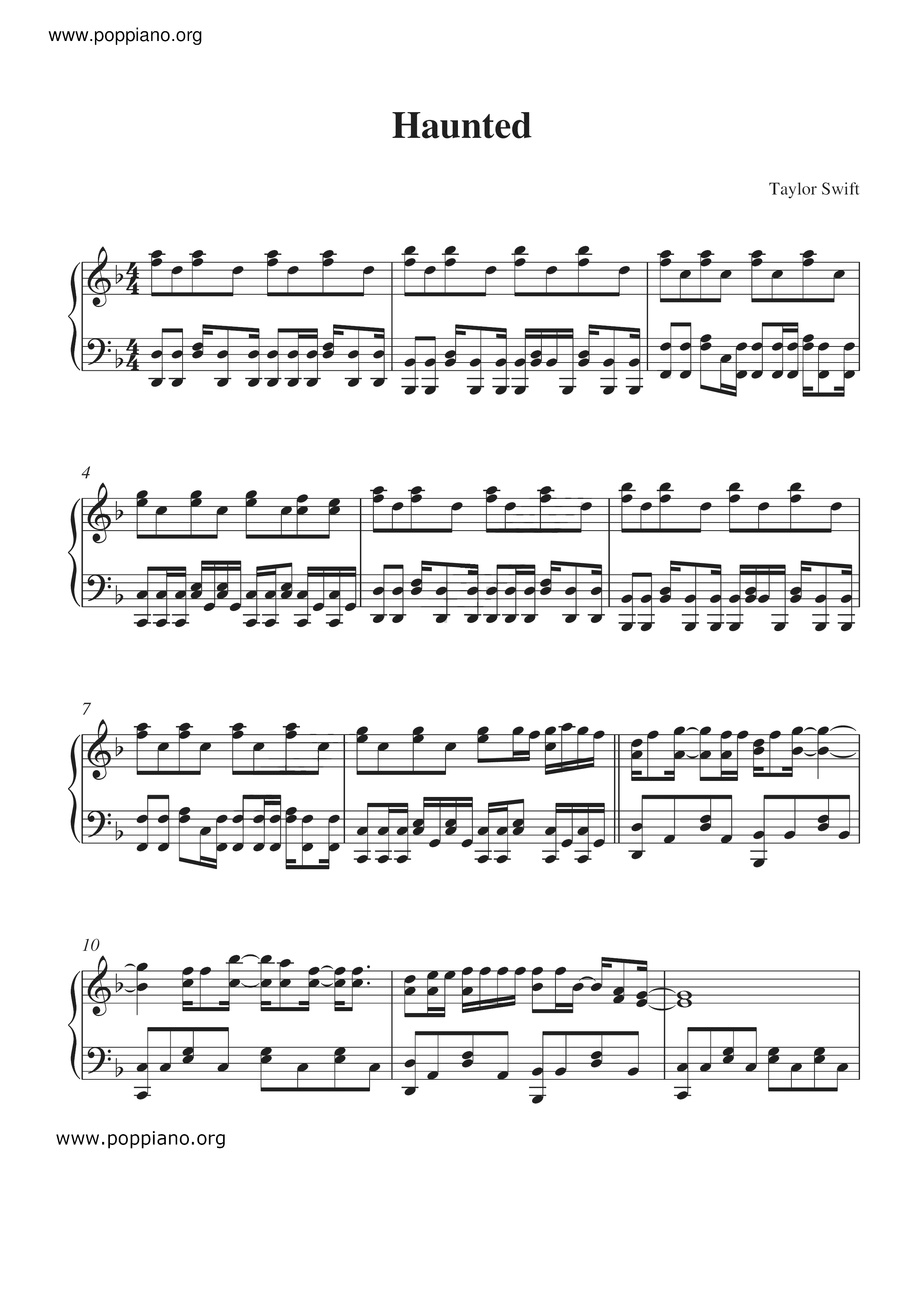 ☆ Taylor Swift-Haunted, Sheet Music, Pdf, Partitura - Free Score.
