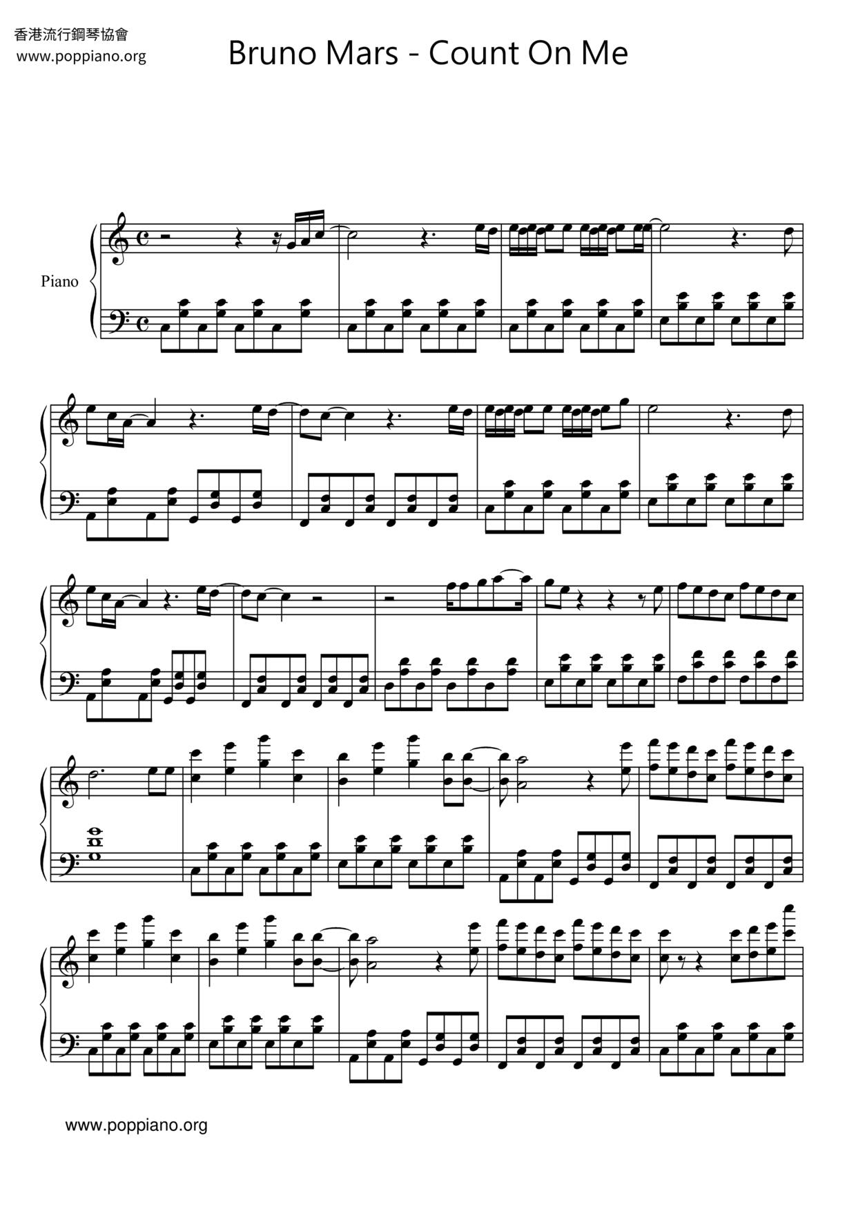 Bruno Mars Count On Me Sheet Music Pdf Free Score Download