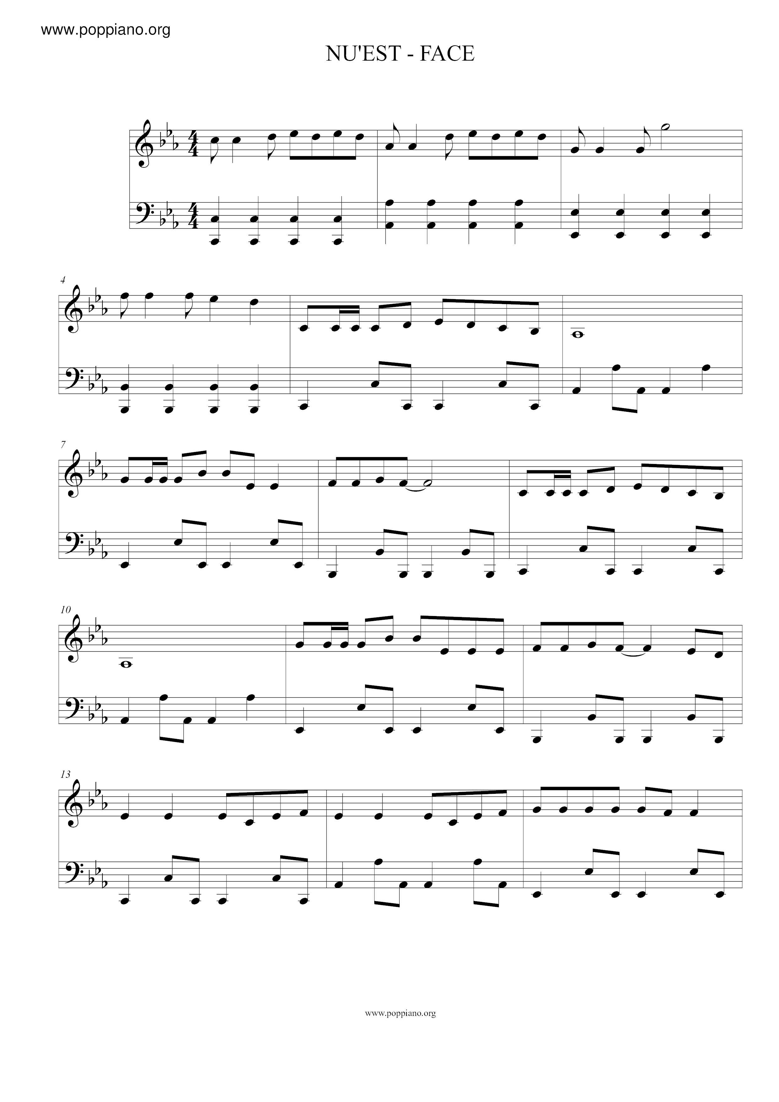 Nu Est Face Sheet Music Pdf Free Score Download