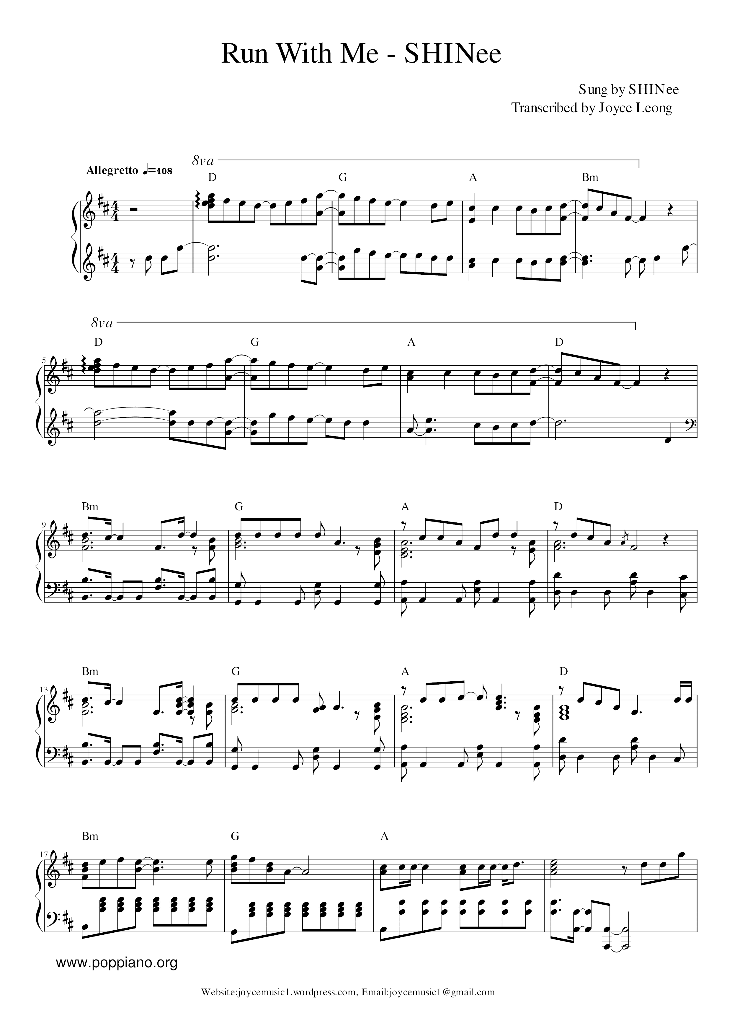 Shinee Run With Me Sheet Music Pdf Free Score Download