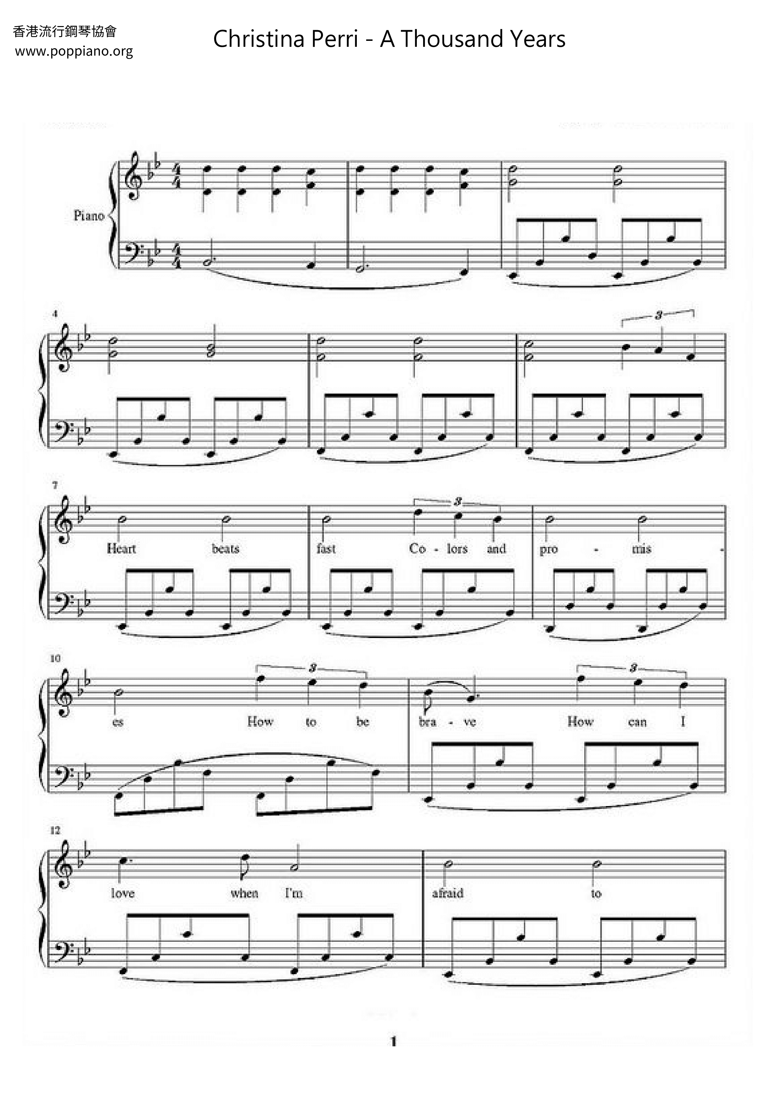 Christina Perri A Thousand Years Sheet Music Pdf ア サウザンド イヤーズ 楽譜 クリスティーナ ペリー Free Score Download