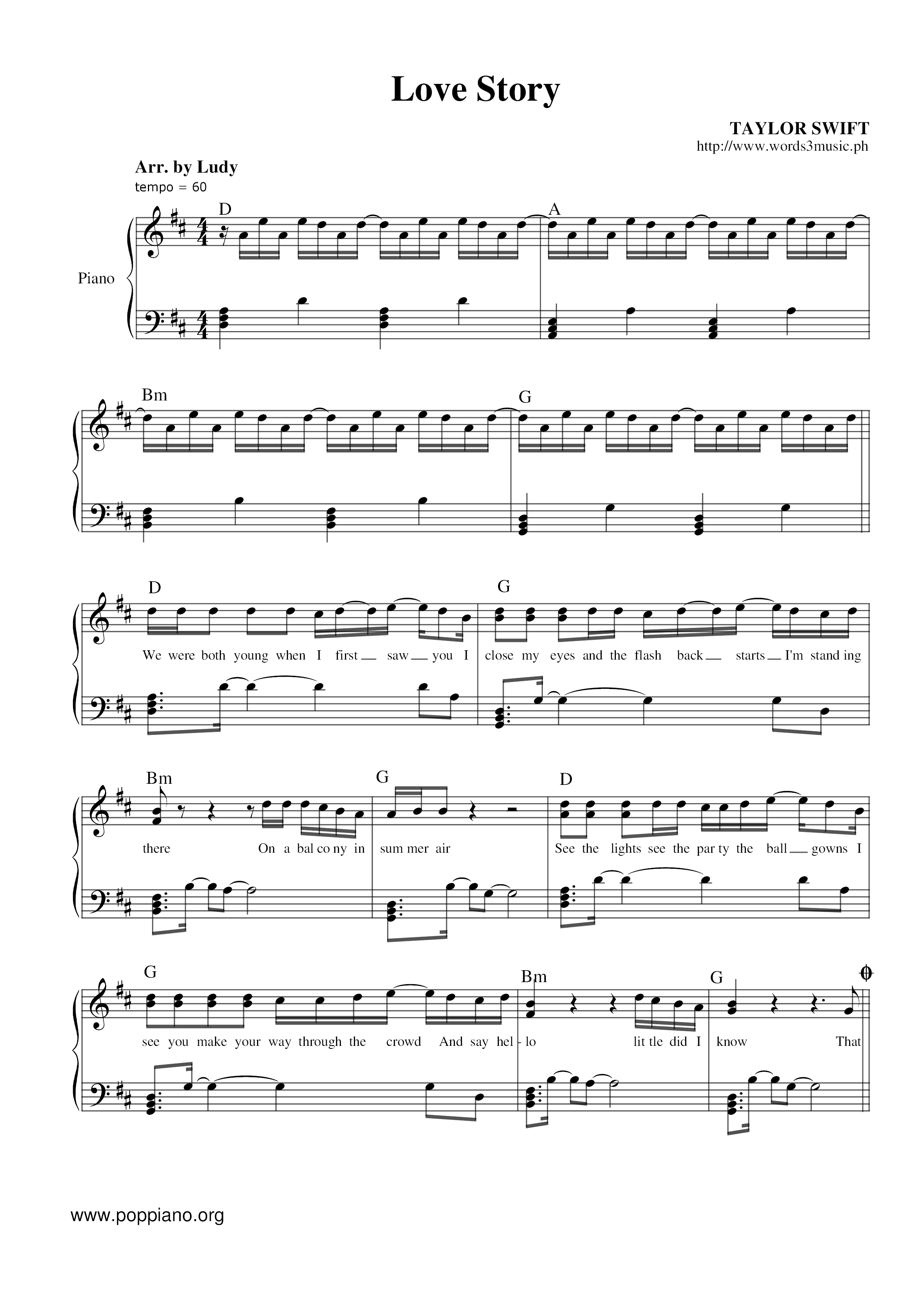 Taylor Swift Love Story Sheet Music Pdf Free Score Download