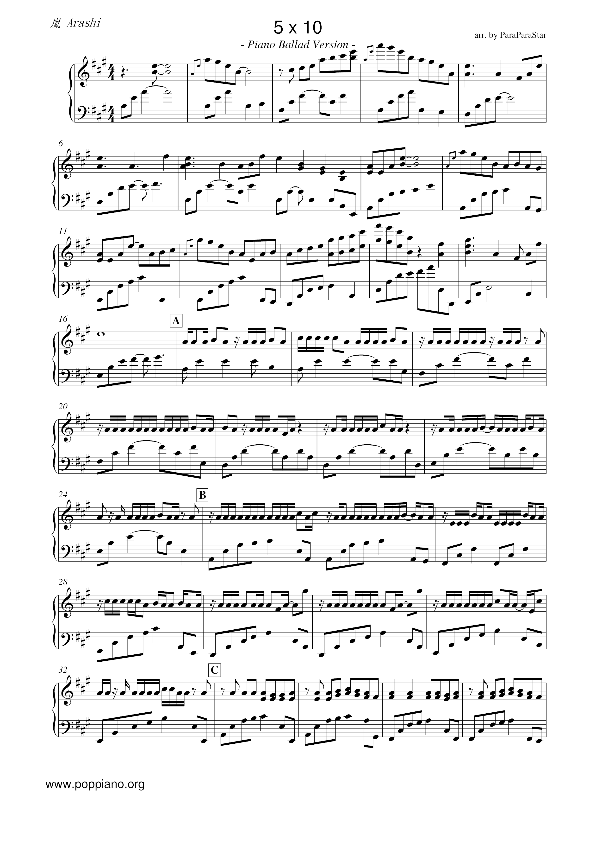 ☆ Arashi-5x10 Sheet Music pdf, - Free Score Download ☆