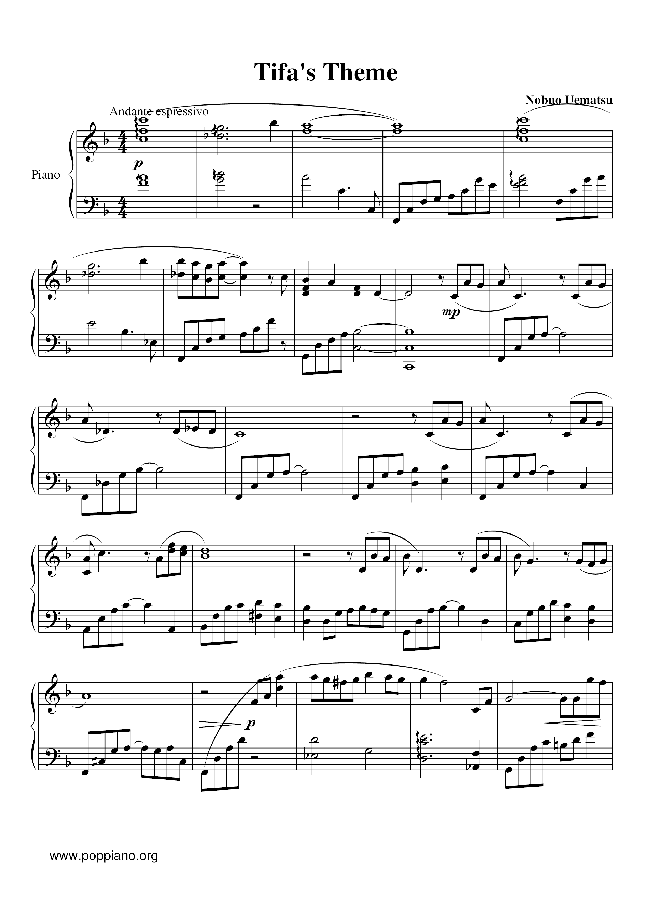 Final Fantasy VII-Tifa's Theme Sheet Music pdf, -ティファのテーマ 楽譜 - Free