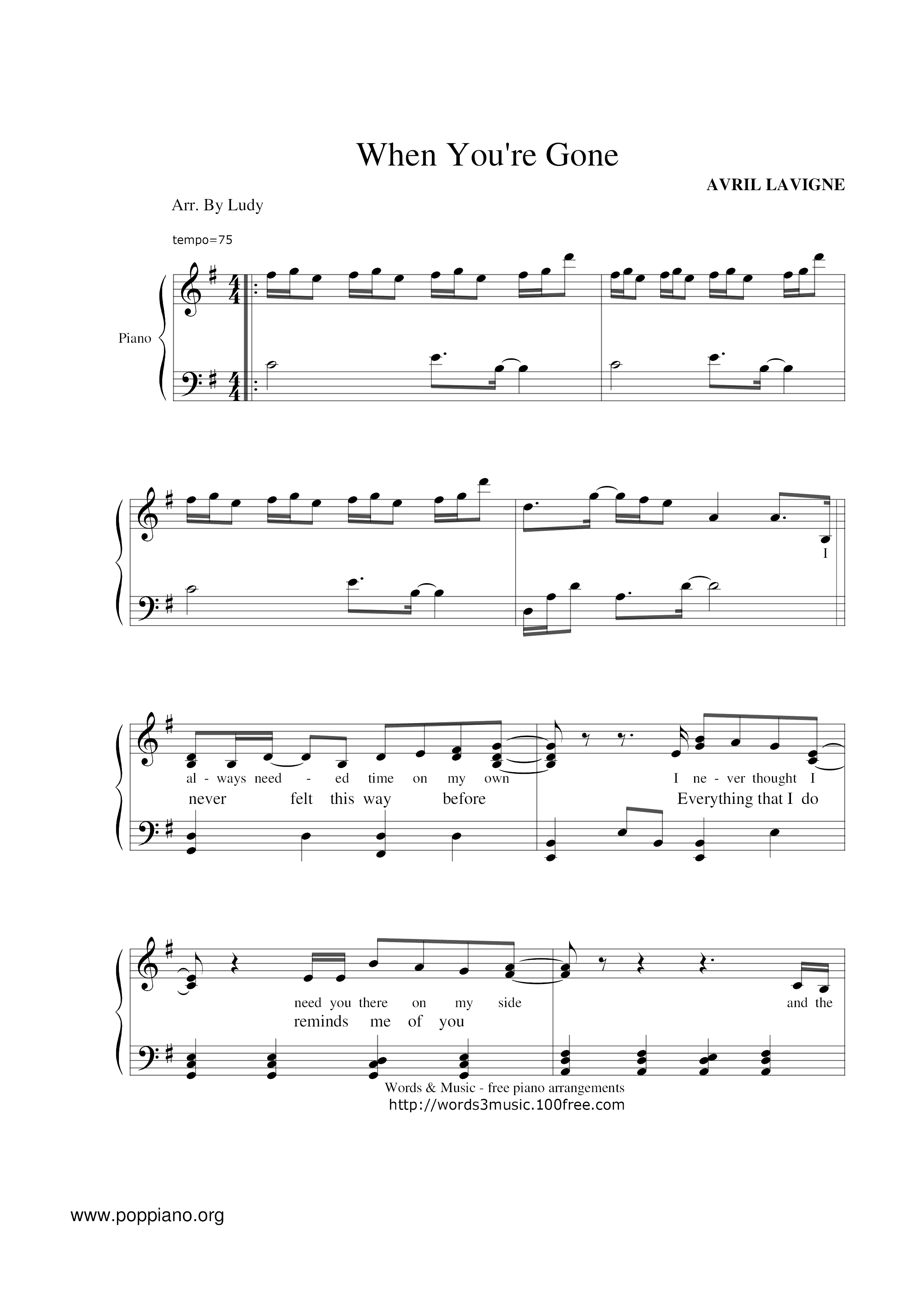 Avril Lavigne When You Re Gone Sheet Music Pdf Free Score Download