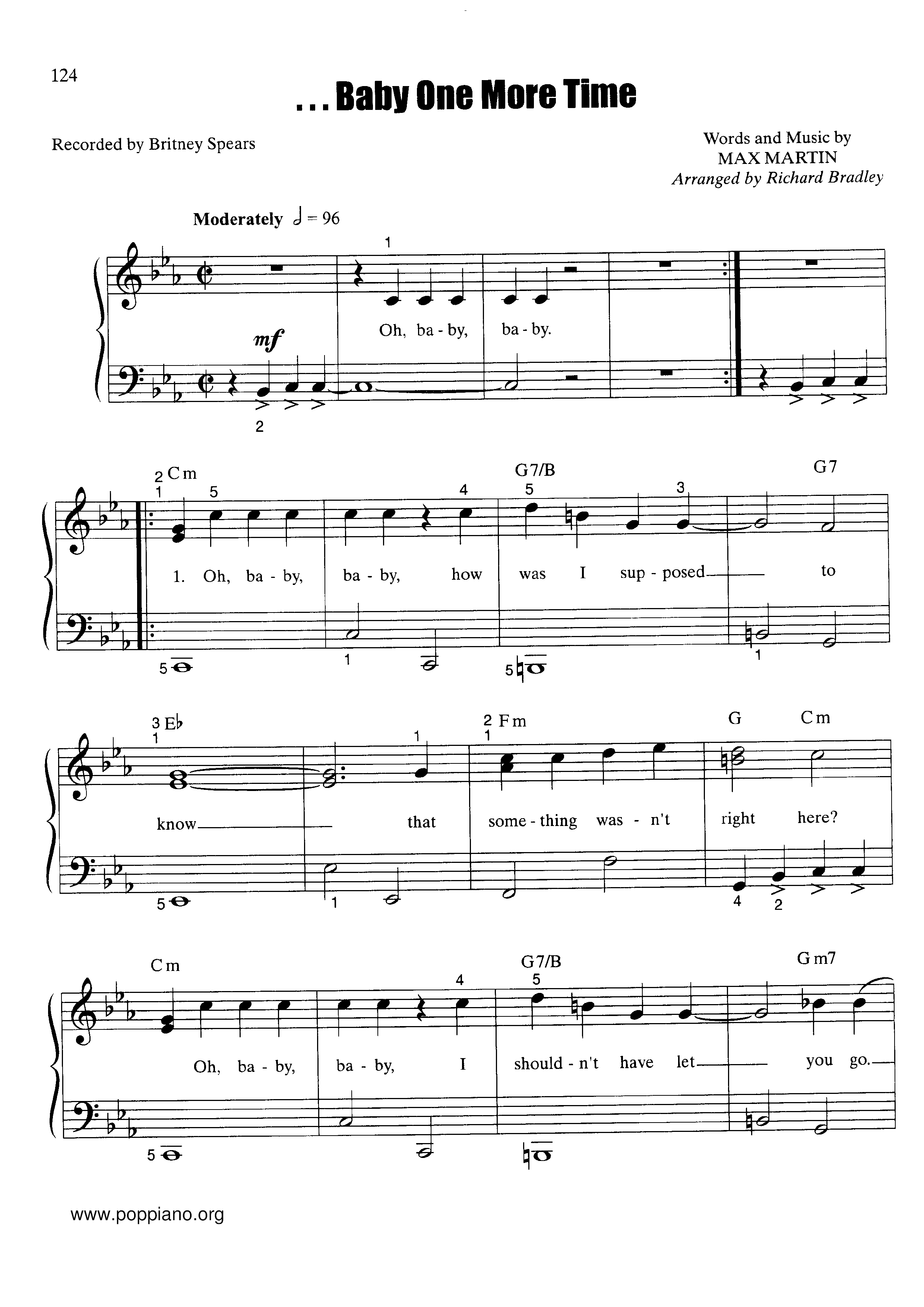Britney Spears Baby One More Time Sheet Music Pdf Free Score Download Britney Spears Baby One More Time Sheet Music Pdf Free Score Download