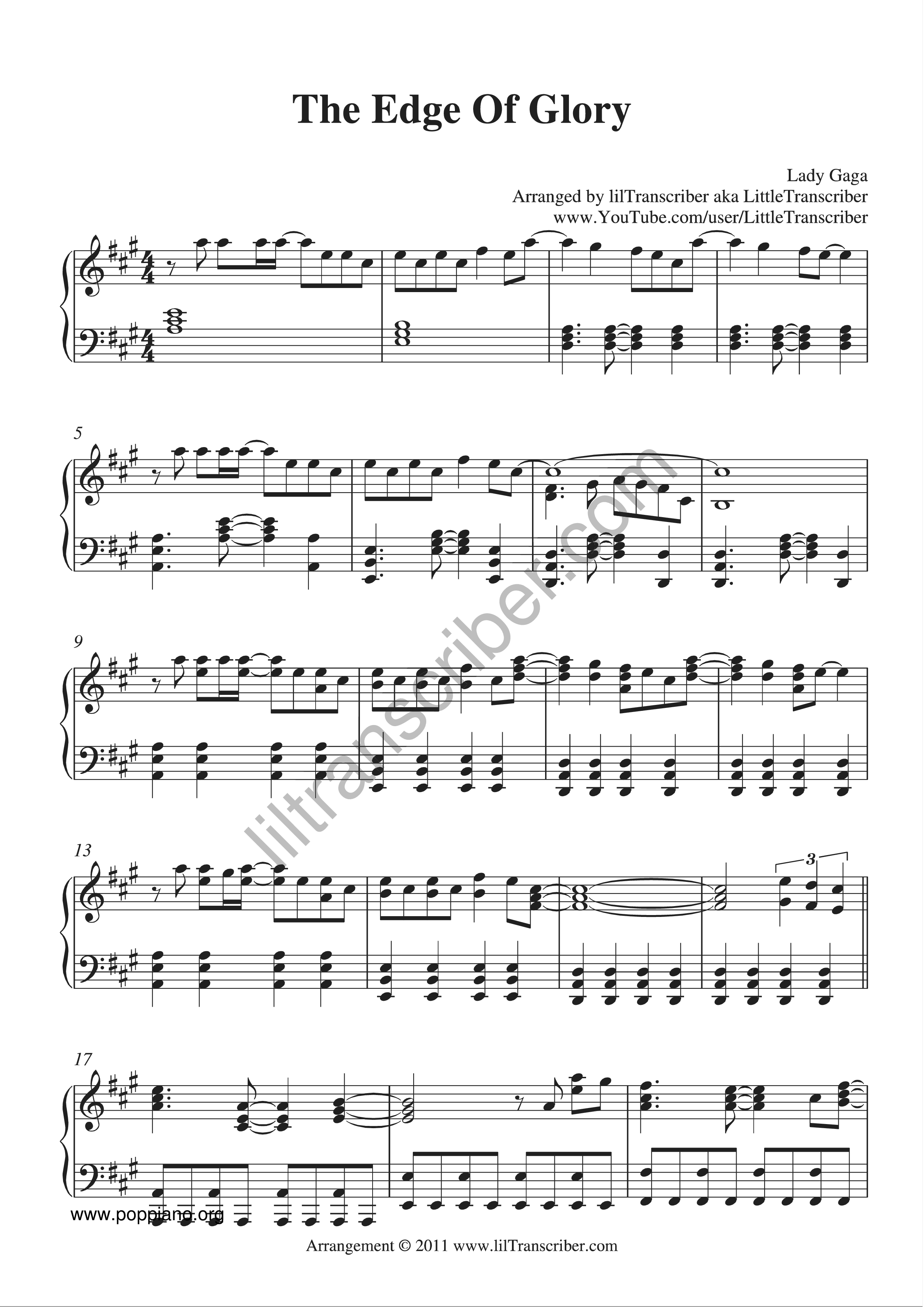 Lady Gaga The Edge Of Glory Sheet Music Pdf レディー ガガ Free Score Download