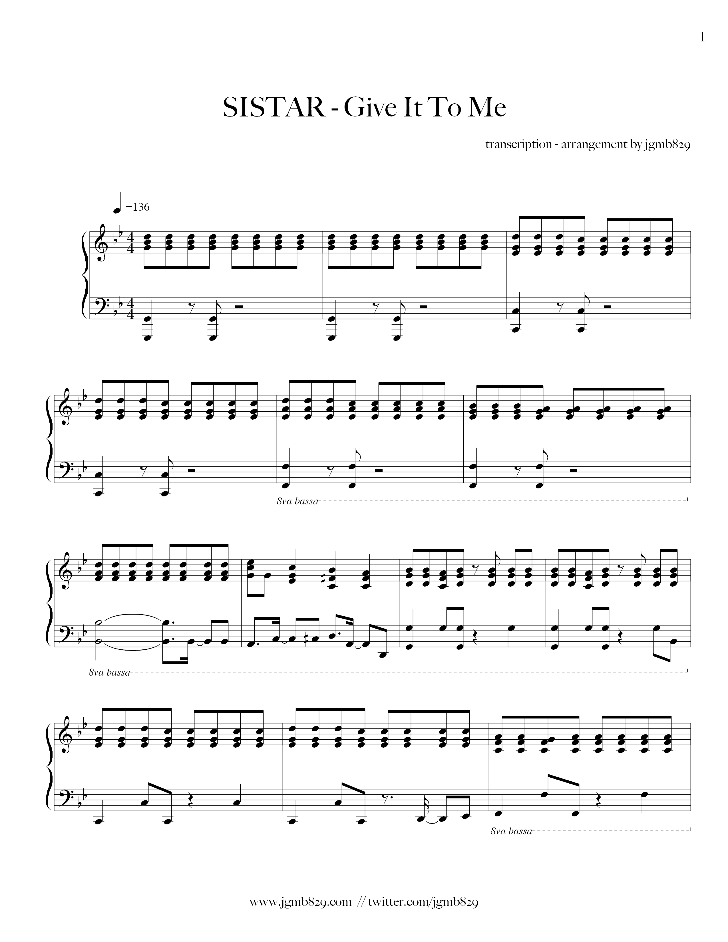 SistarGive It To Me 琴谱/五线谱pdf香港流行钢琴协会琴谱下载 ★ SistarGive It To Me 琴谱/五线谱pdf香港流行钢琴协会琴谱下载 ★