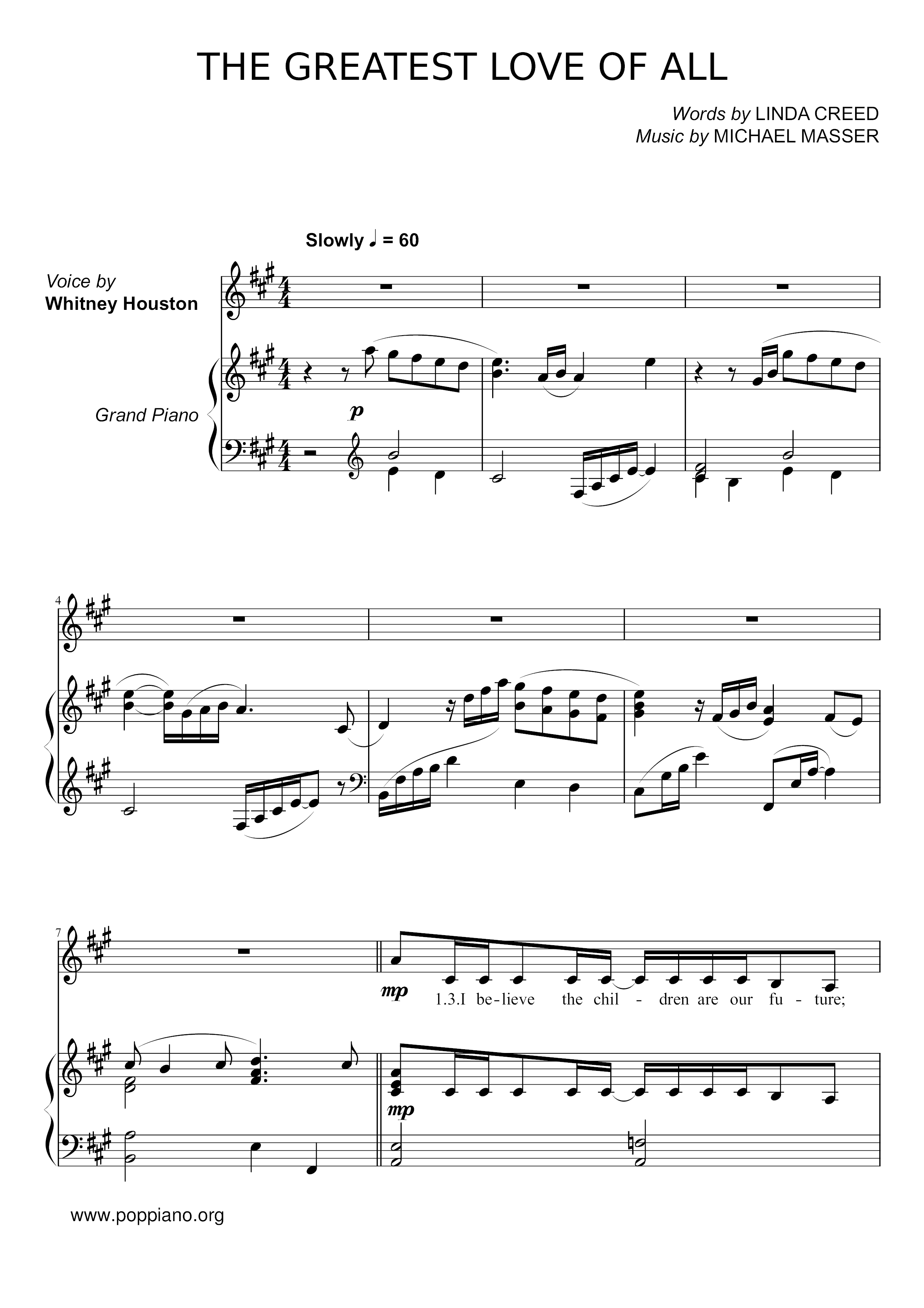 Greatest Love Of All Sheet Music Piano Score Free PDF Download HK 