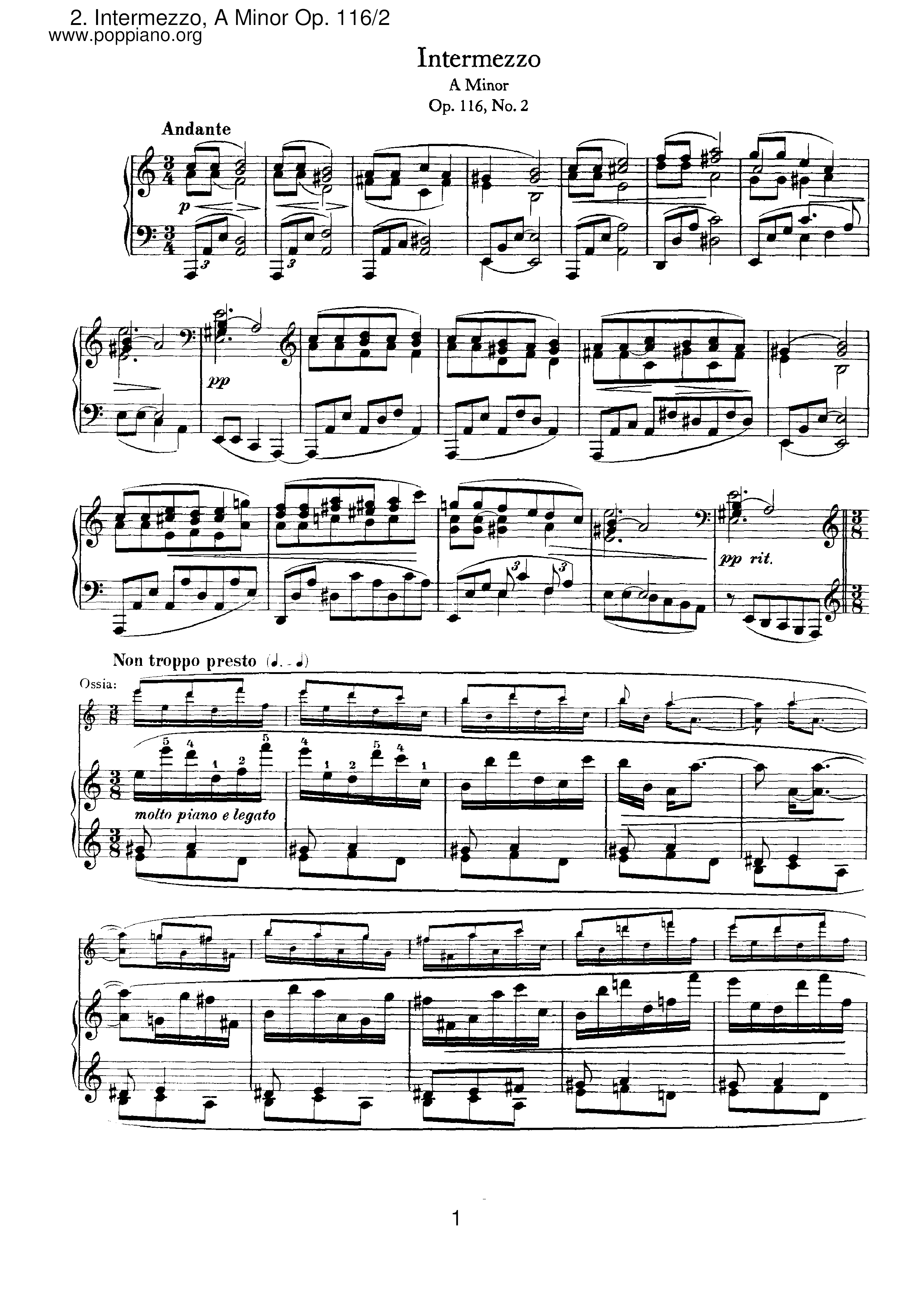Brahms Fantasien 2 Intermezzo Op 116 Sheet Music Pdf Free Score Download