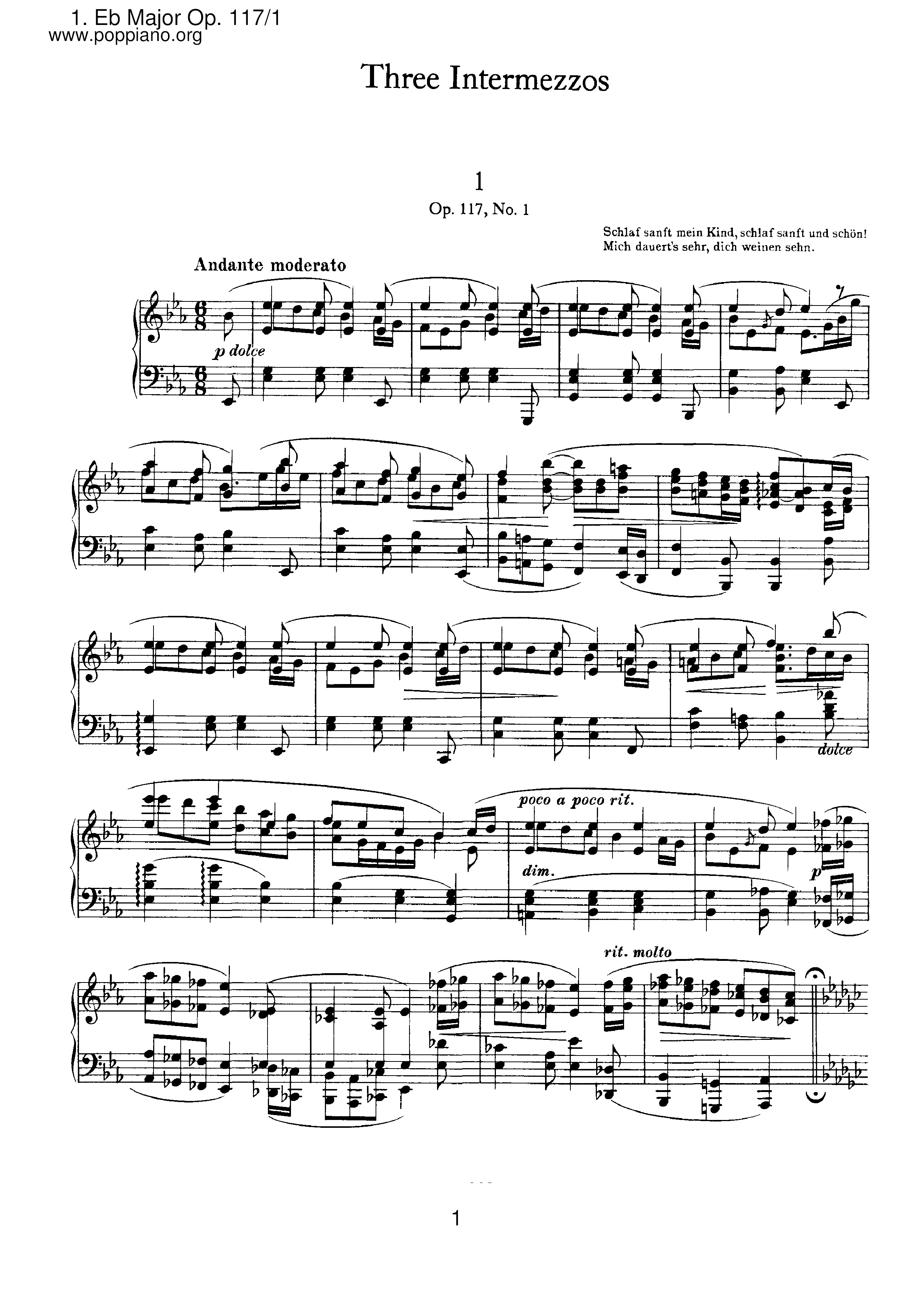 BrahmsIntermezzo No.1 Sheet Music pdf, Free Score Download ★