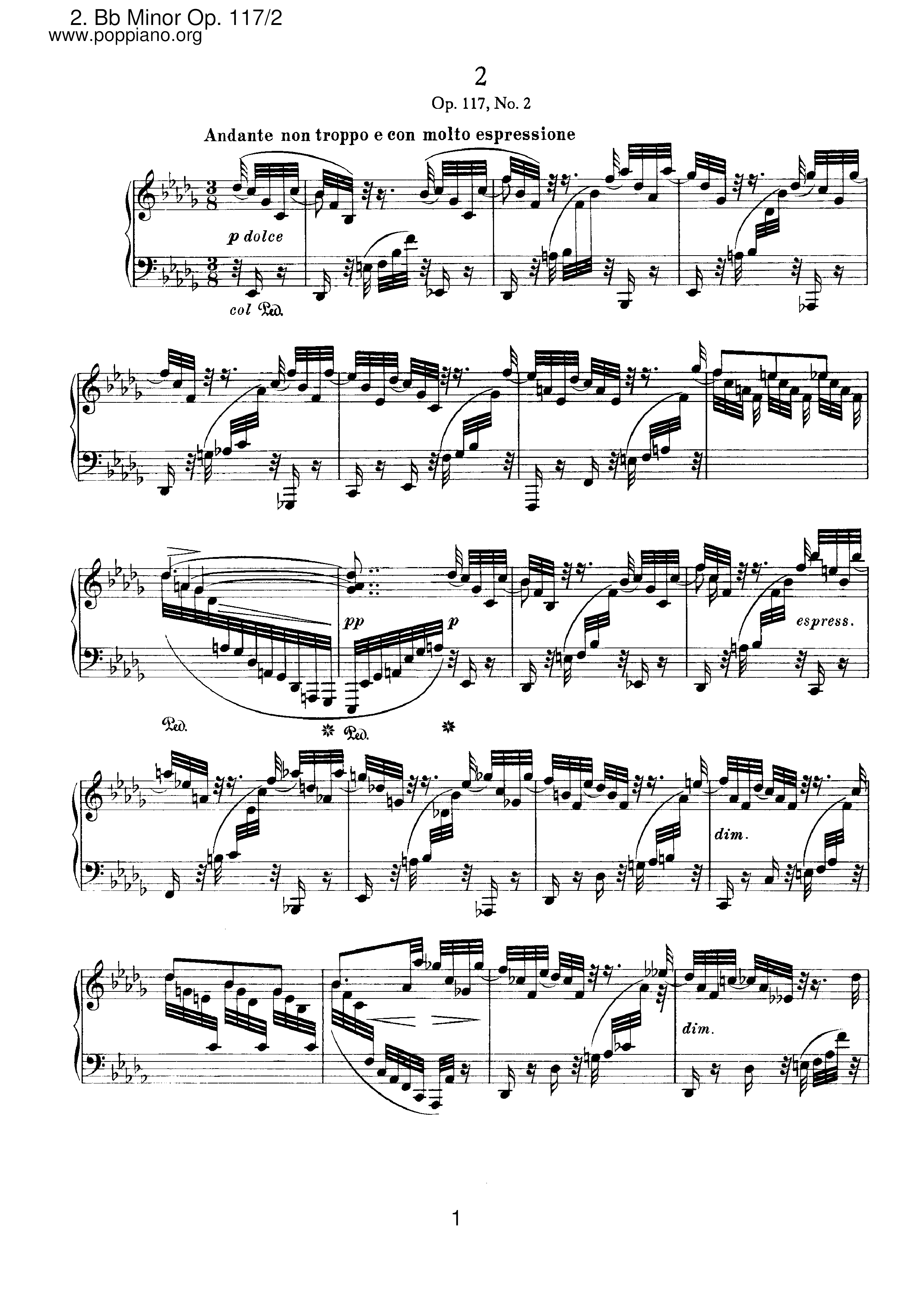 BrahmsIntermezzo No.2 Sheet Music pdf, Free Score Download ★
