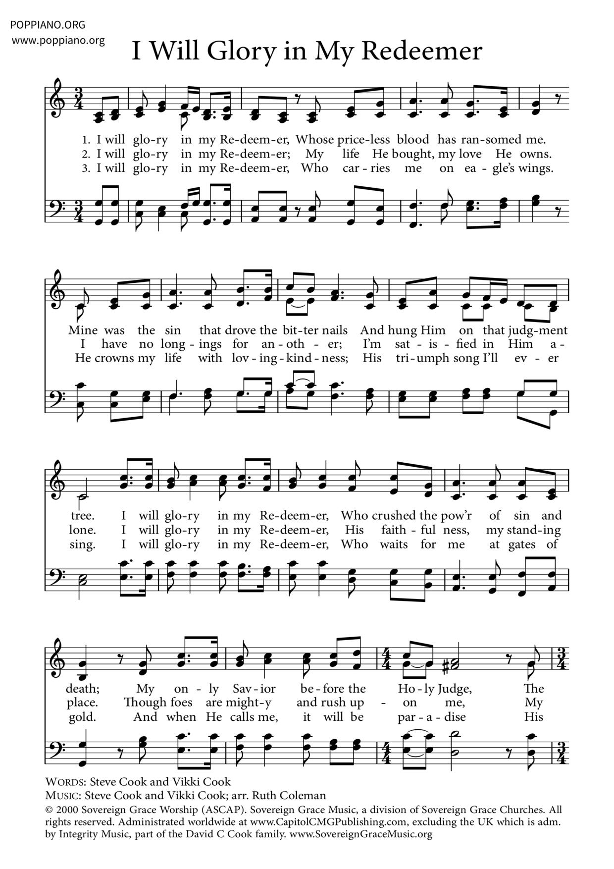 I Will Glory In My Redeemer琴譜
