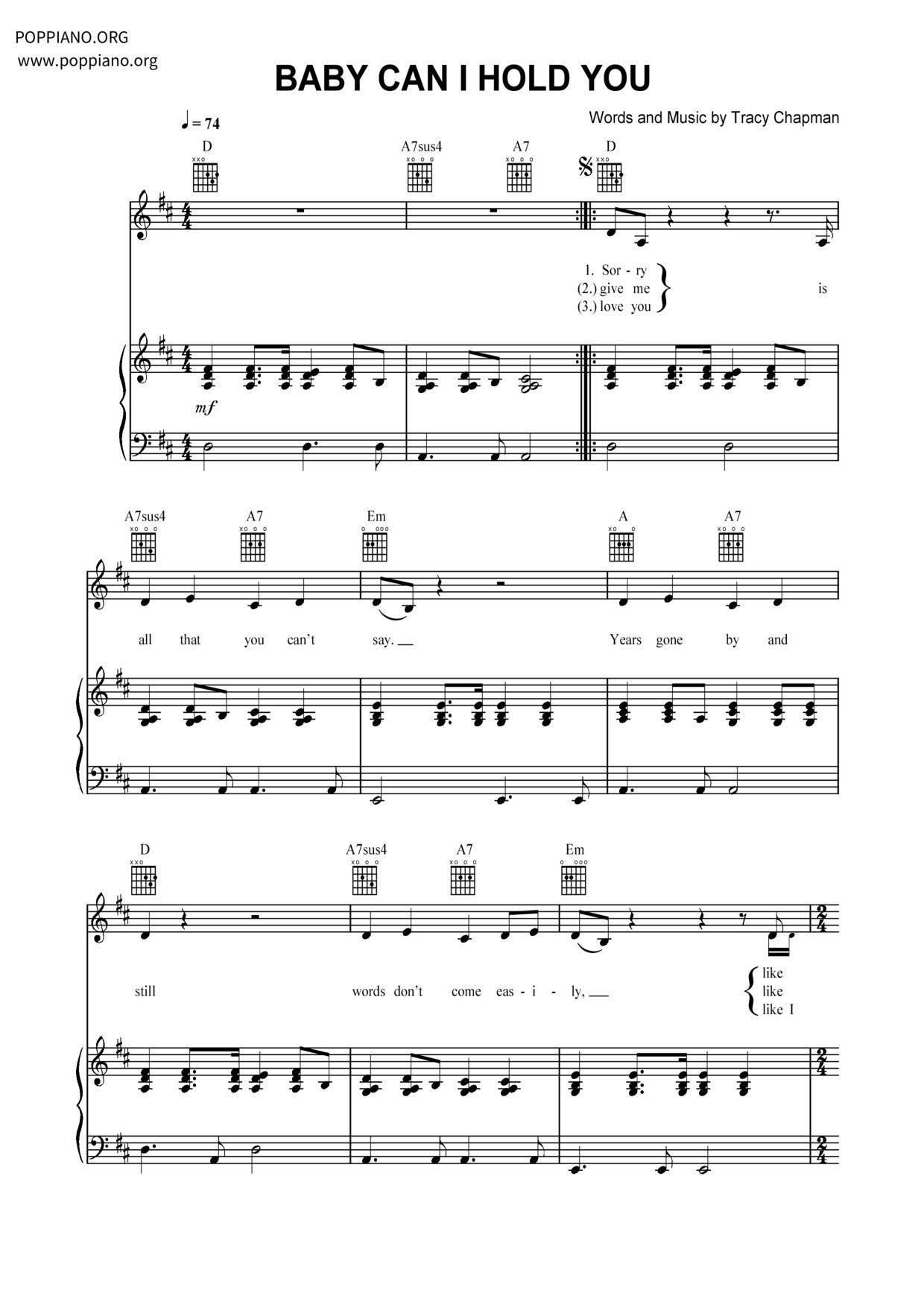 Baby Can I Hold You琴譜