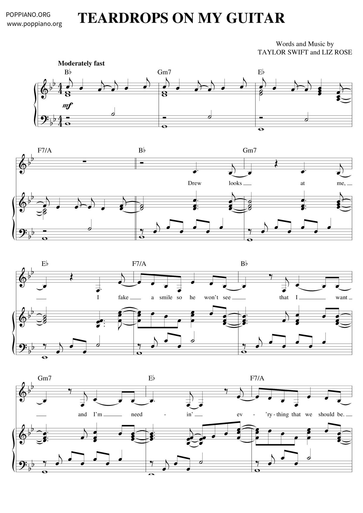 Teardrops On My Guitar琴譜