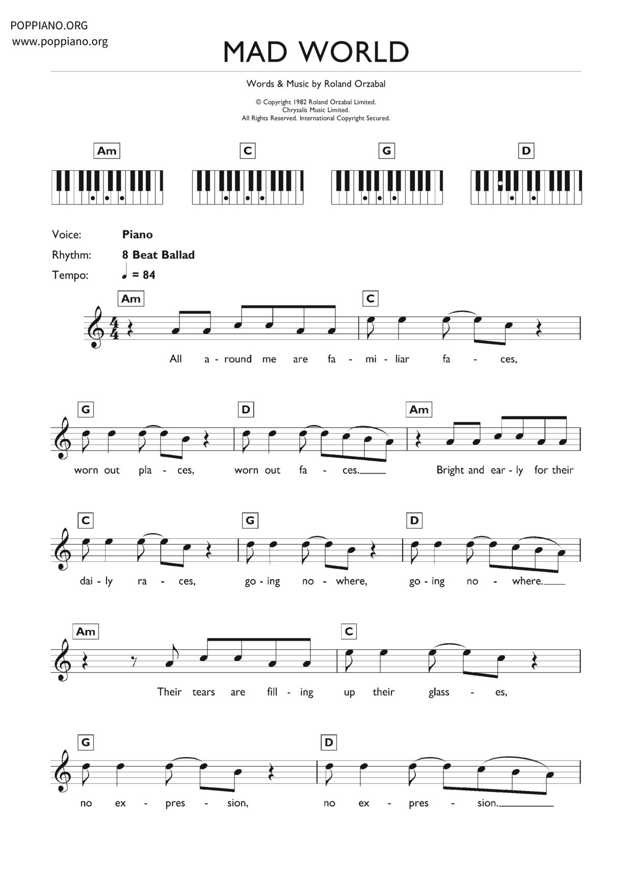 Mad World (feat. Gary Jules)琴譜