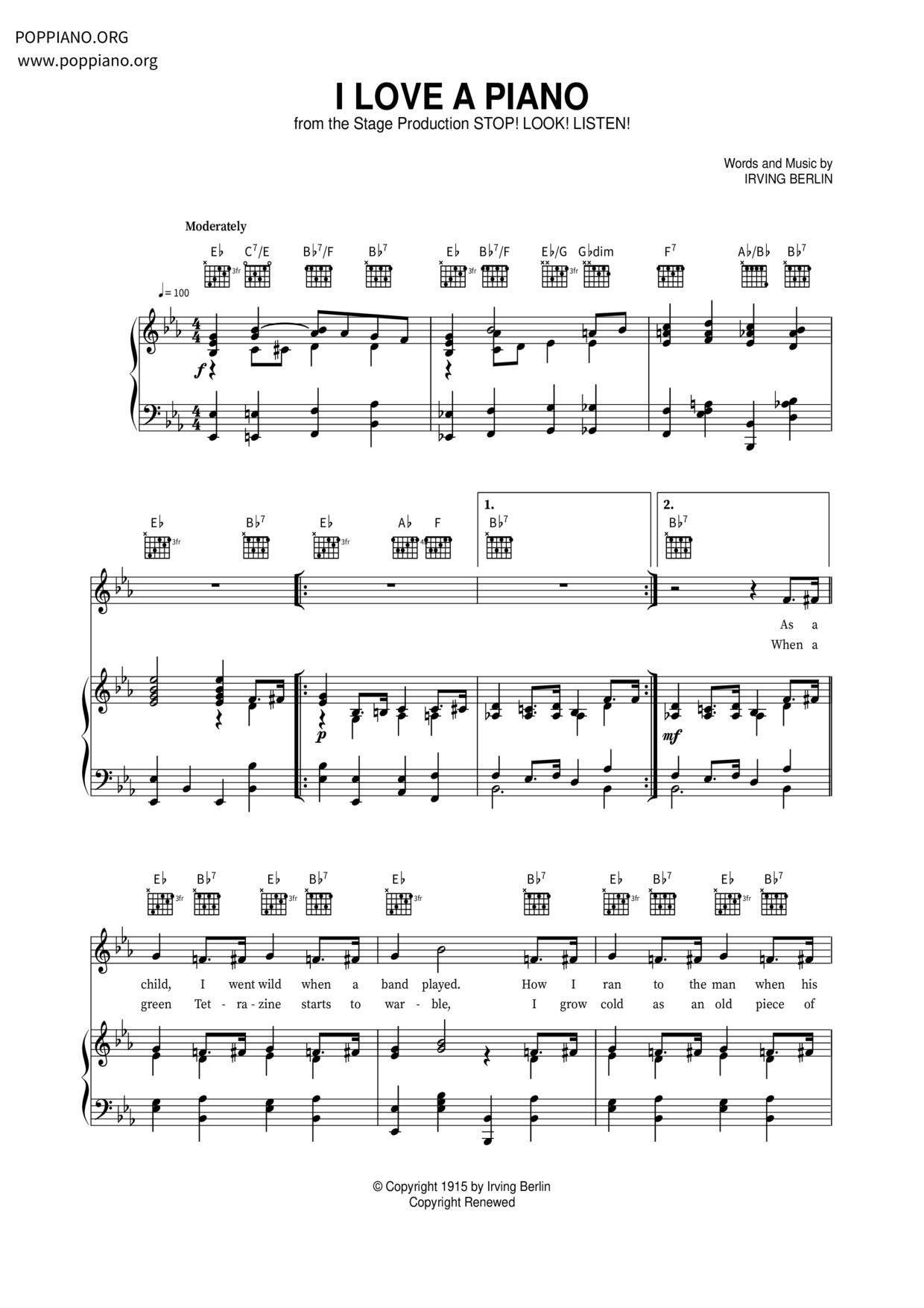 I Love A Piano琴譜